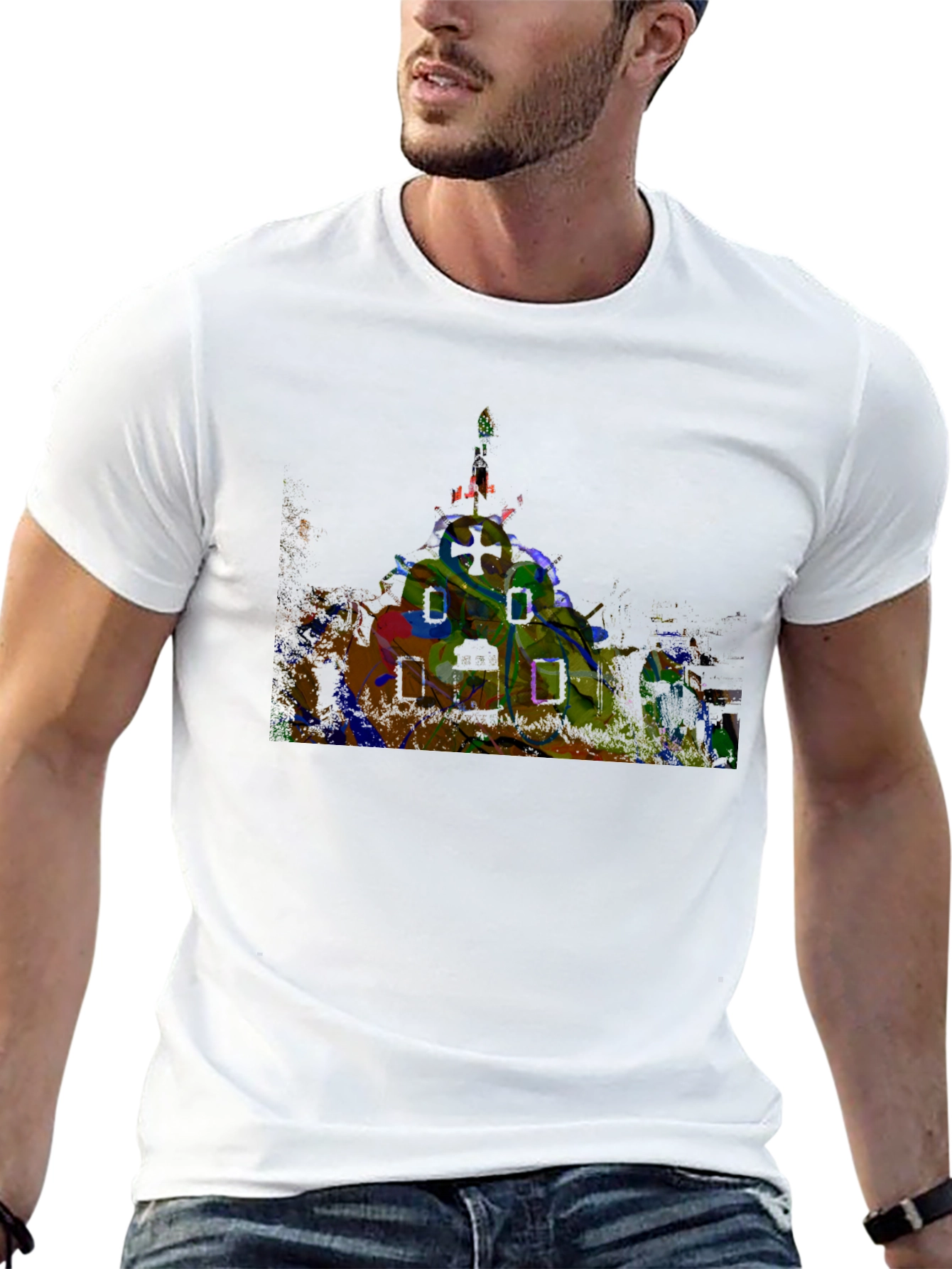 Abstract Castle Graphic Black T-Shirt