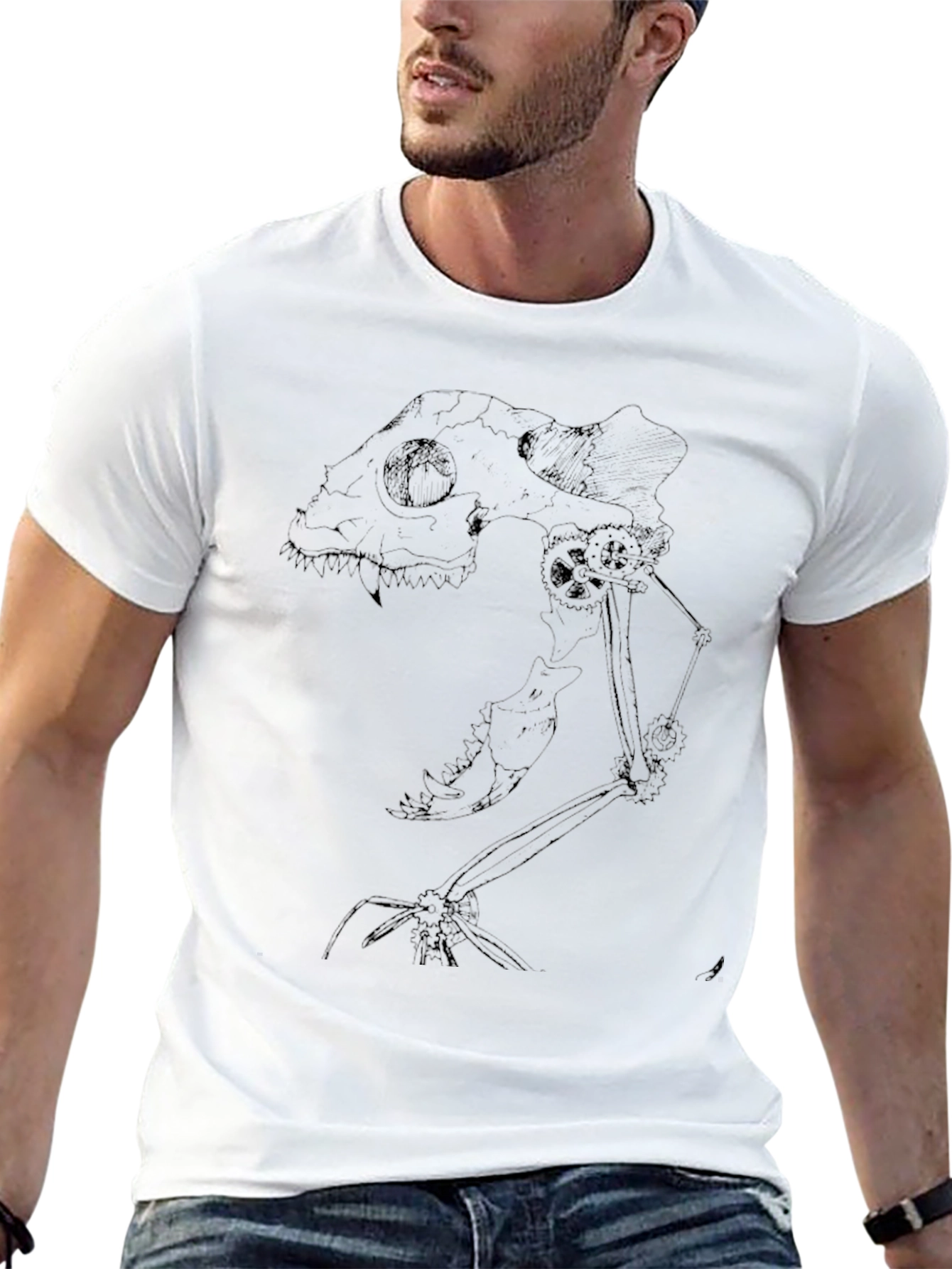 Black Steampunk Gecko Skeleton Graphic Tee