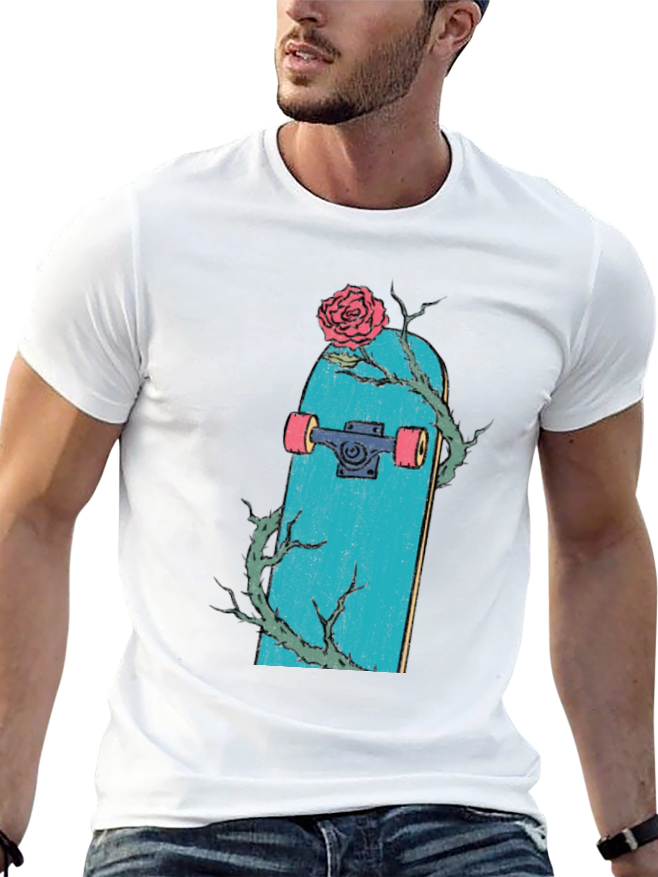 Skateboard Rose Graphic T-Shirt - Trendy Streetwear