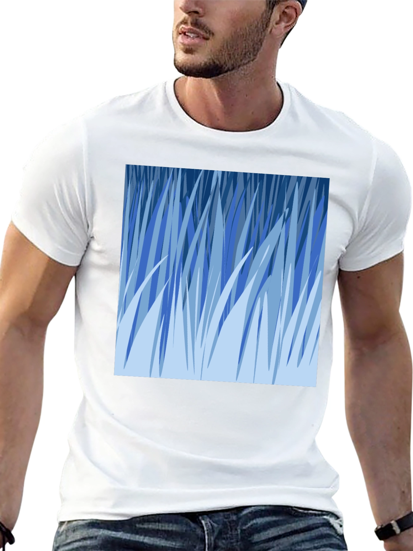 Abstract Blue Grass Graphic Tee - Soft Cotton