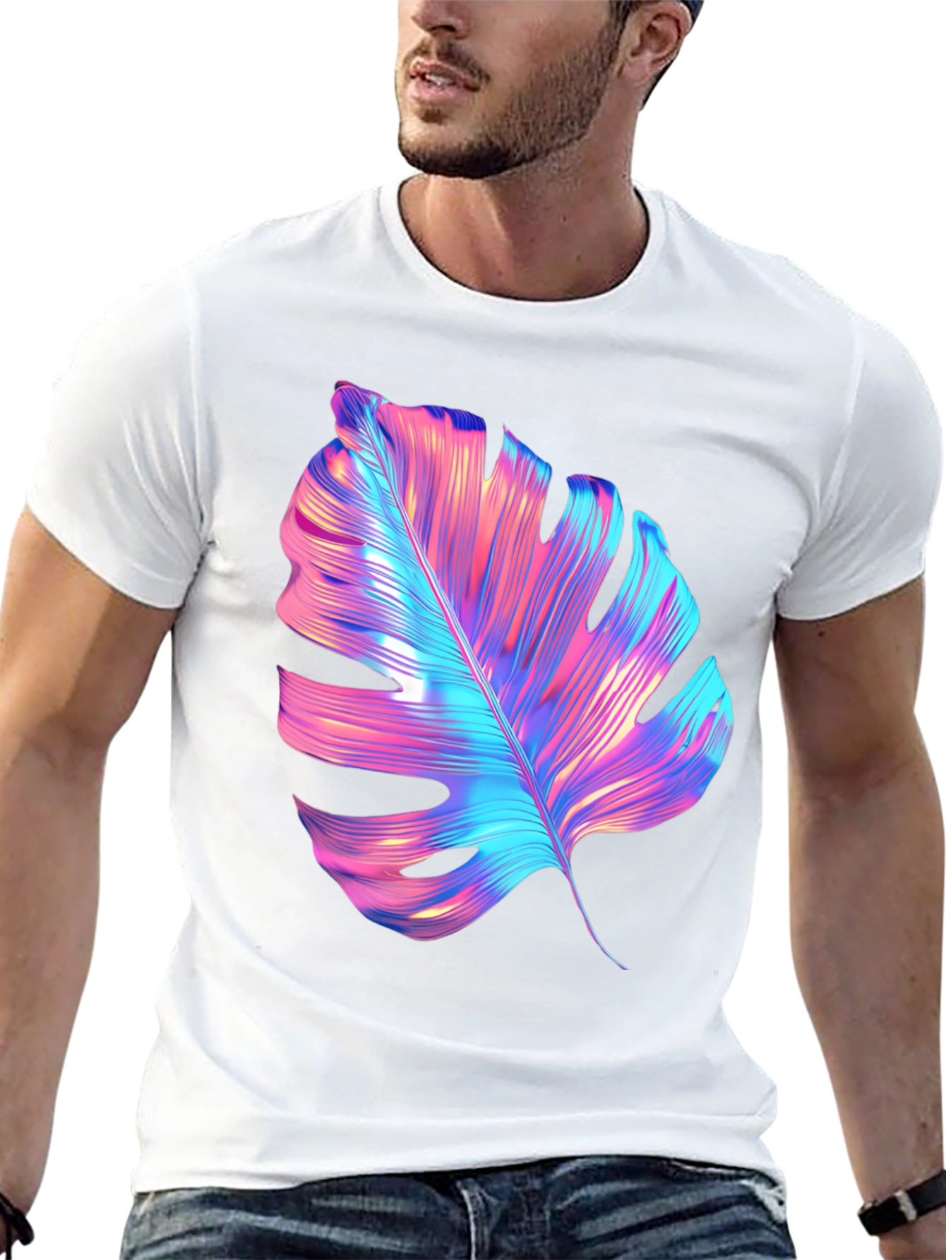 Neon Monstera Leaf Graphic Tee