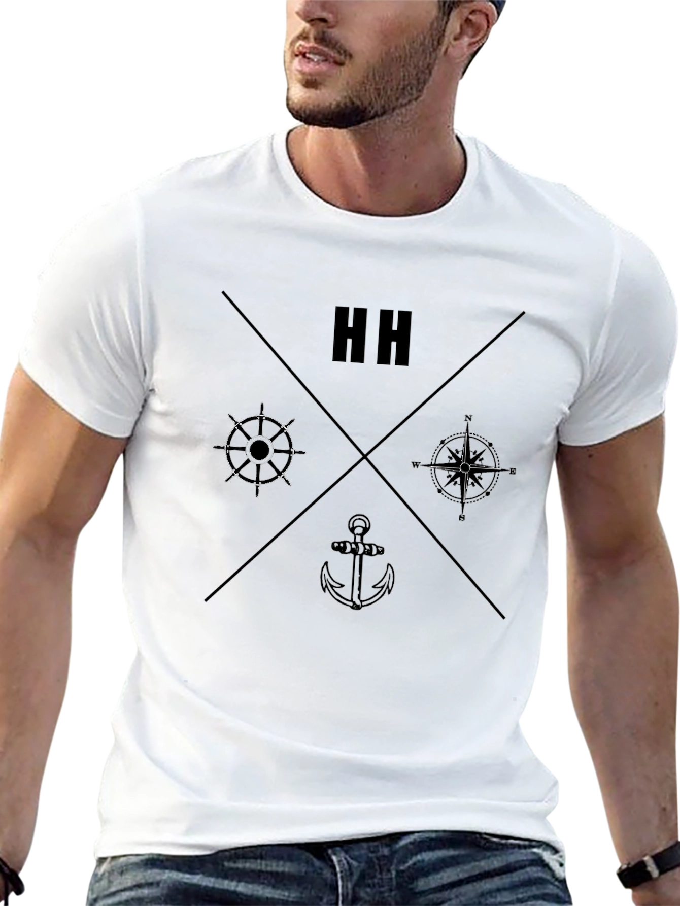 Nautical Theme Black T-Shirt