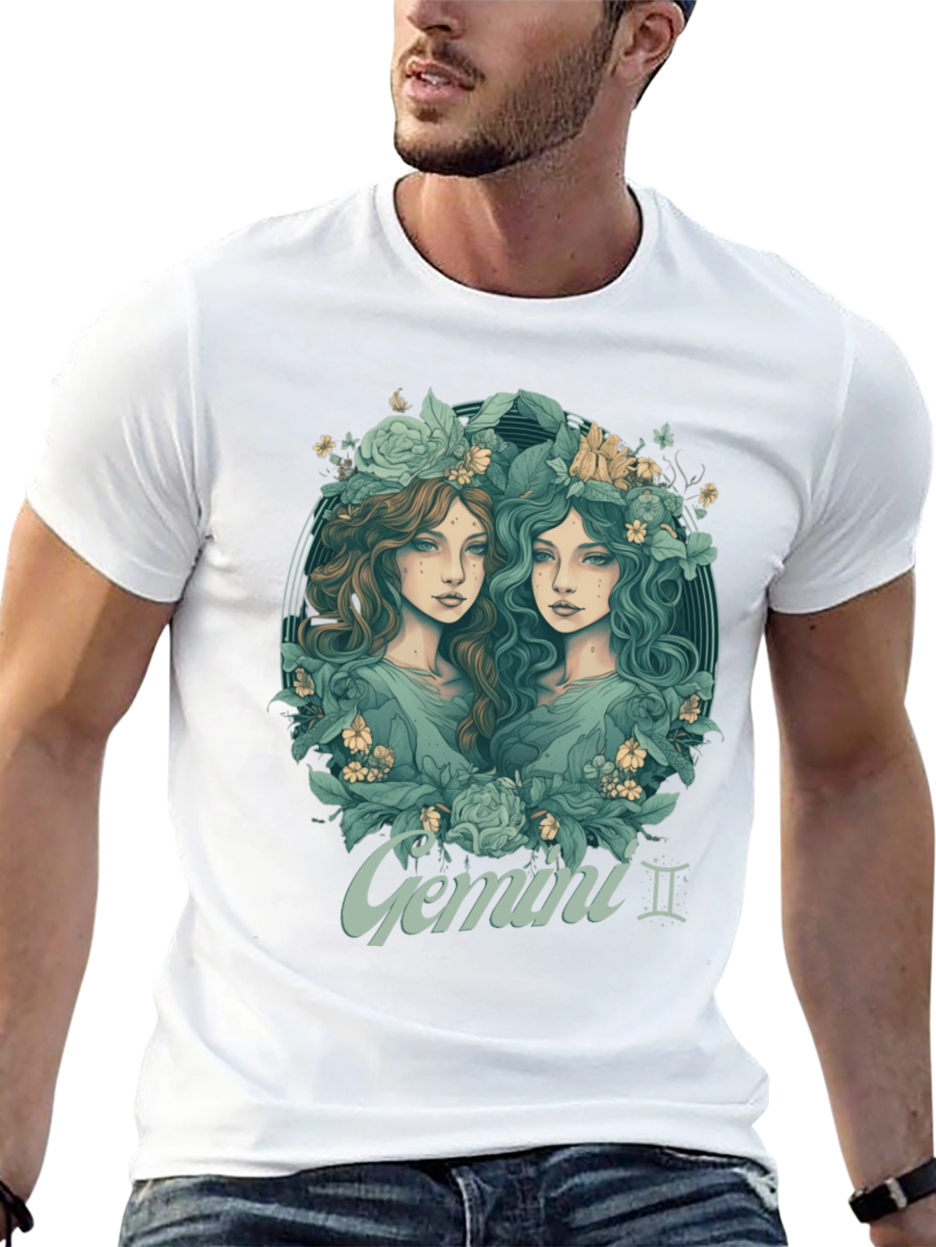 Gemini Zodiac T-Shirt - Unique Floral Design