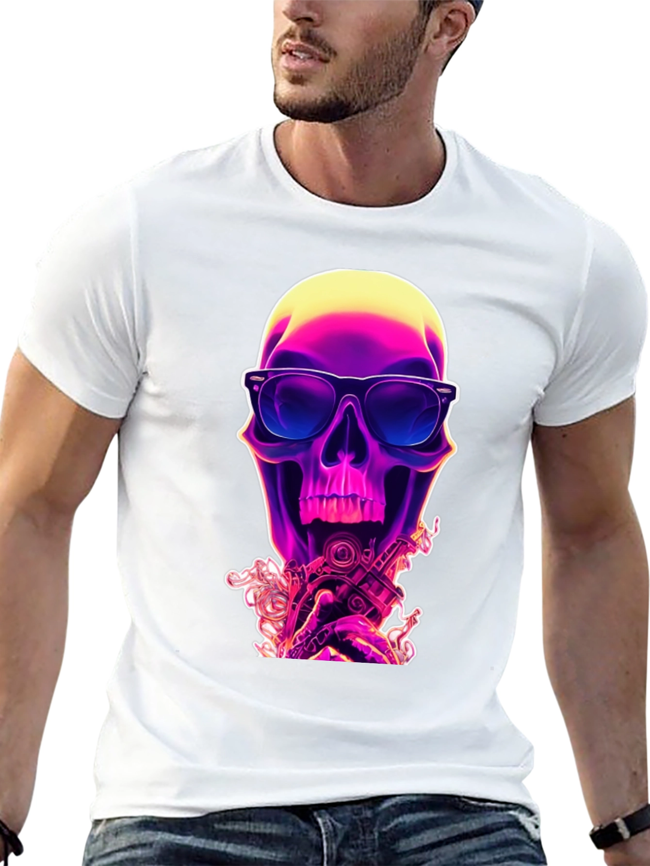Neon Skull Graphic T-Shirt - Edgy Style