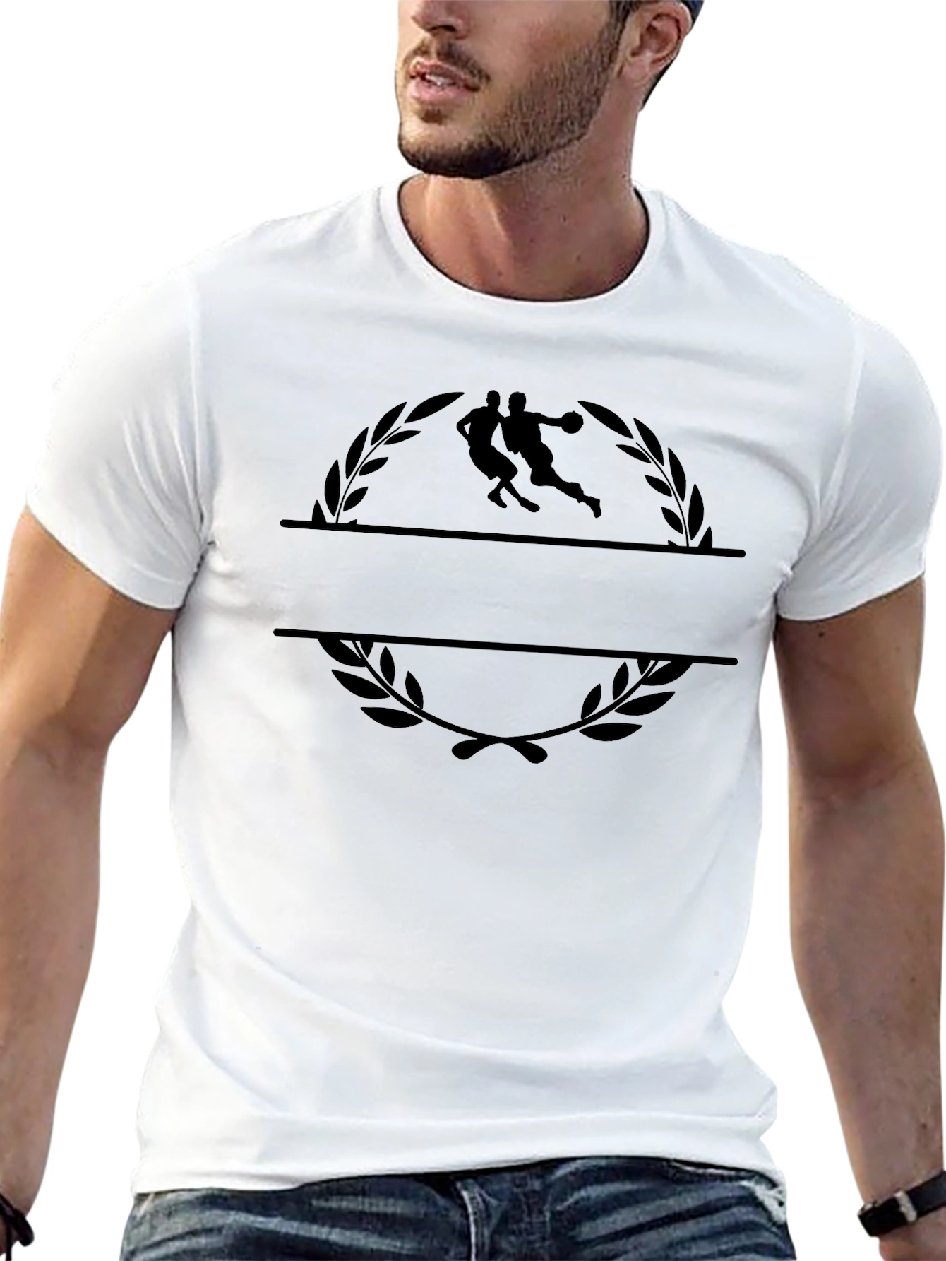 Black Graphic Tee with Basketball Laurel Design