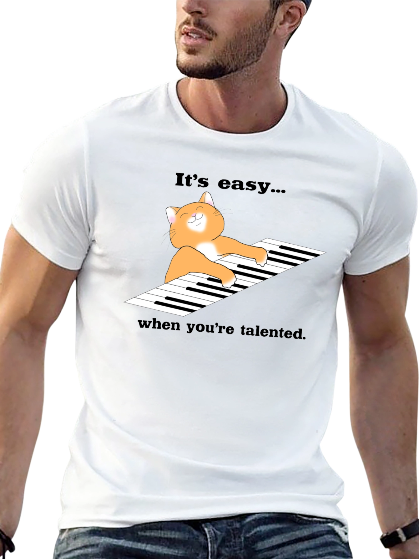 Cat Playing Piano Graphic T-Shirt