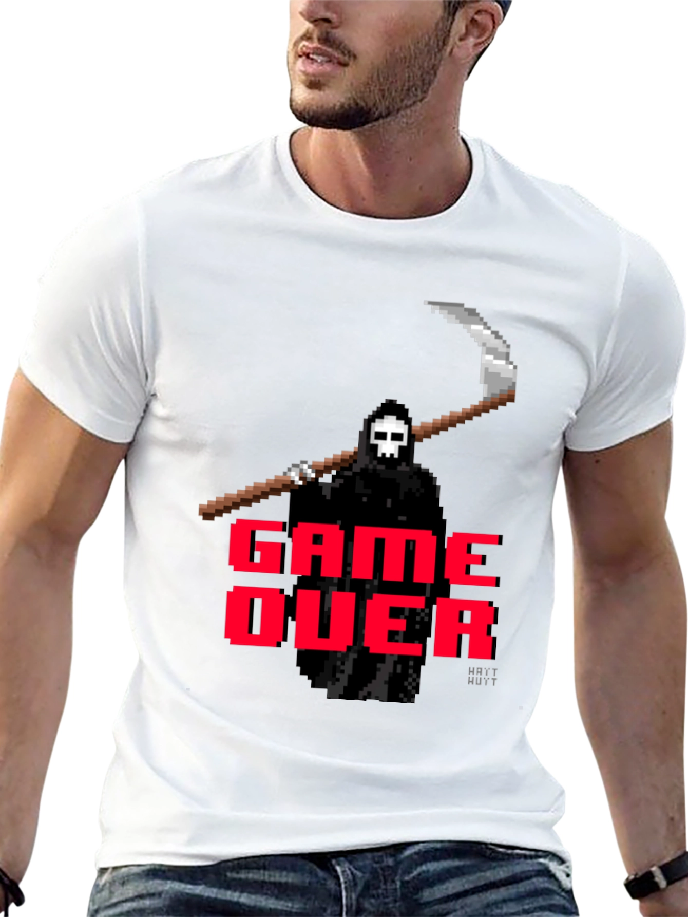 Game Over Grim Reaper Pixel Art T-Shirt - Black