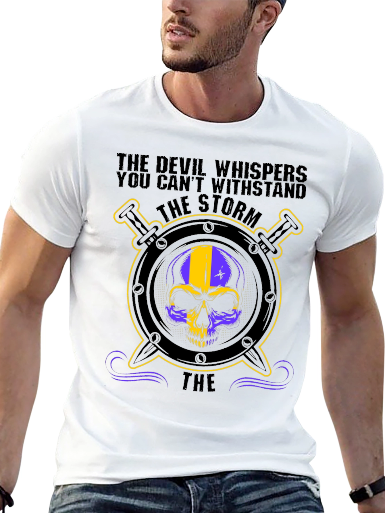 The Devil Whispers Storm Skull Graphic T-Shirt