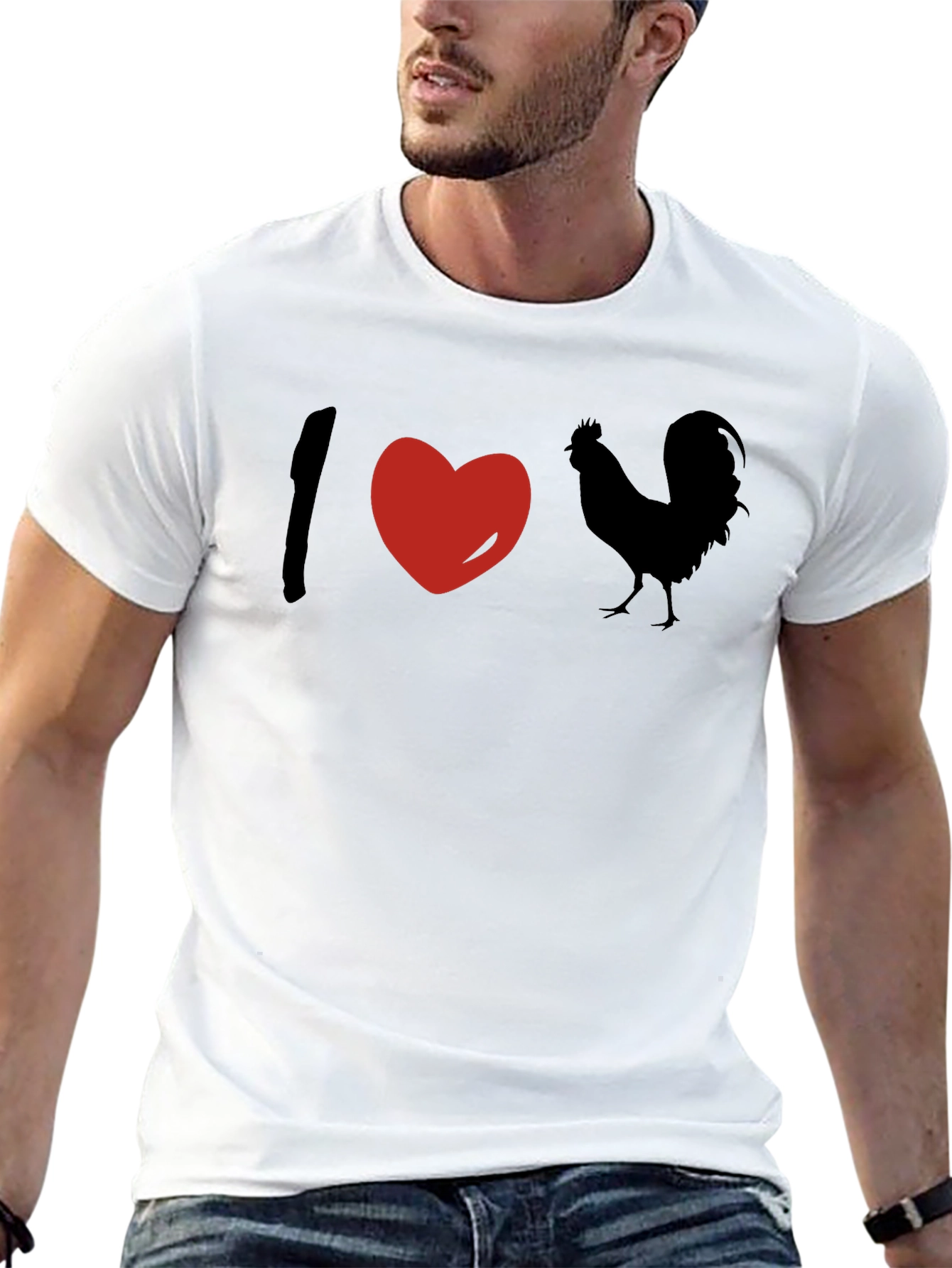 I Love Rooster Graphic Tee - Novelty Mens T-Shirt