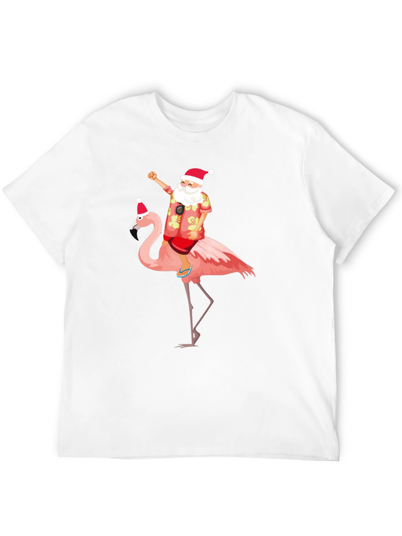 Santa Riding Flamingo Graphic T-Shirt