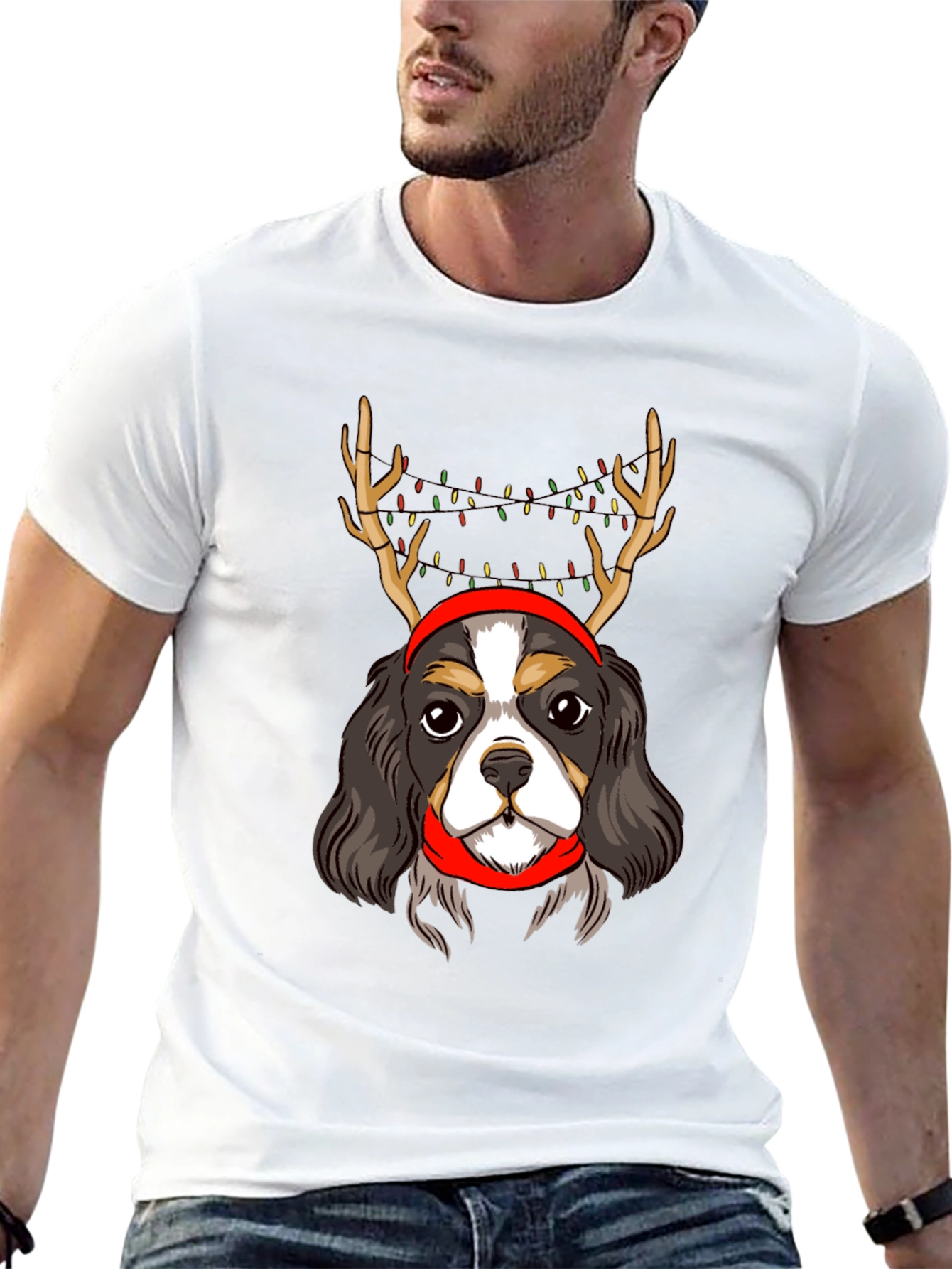Christmas Dog T-Shirt Antlers Lights