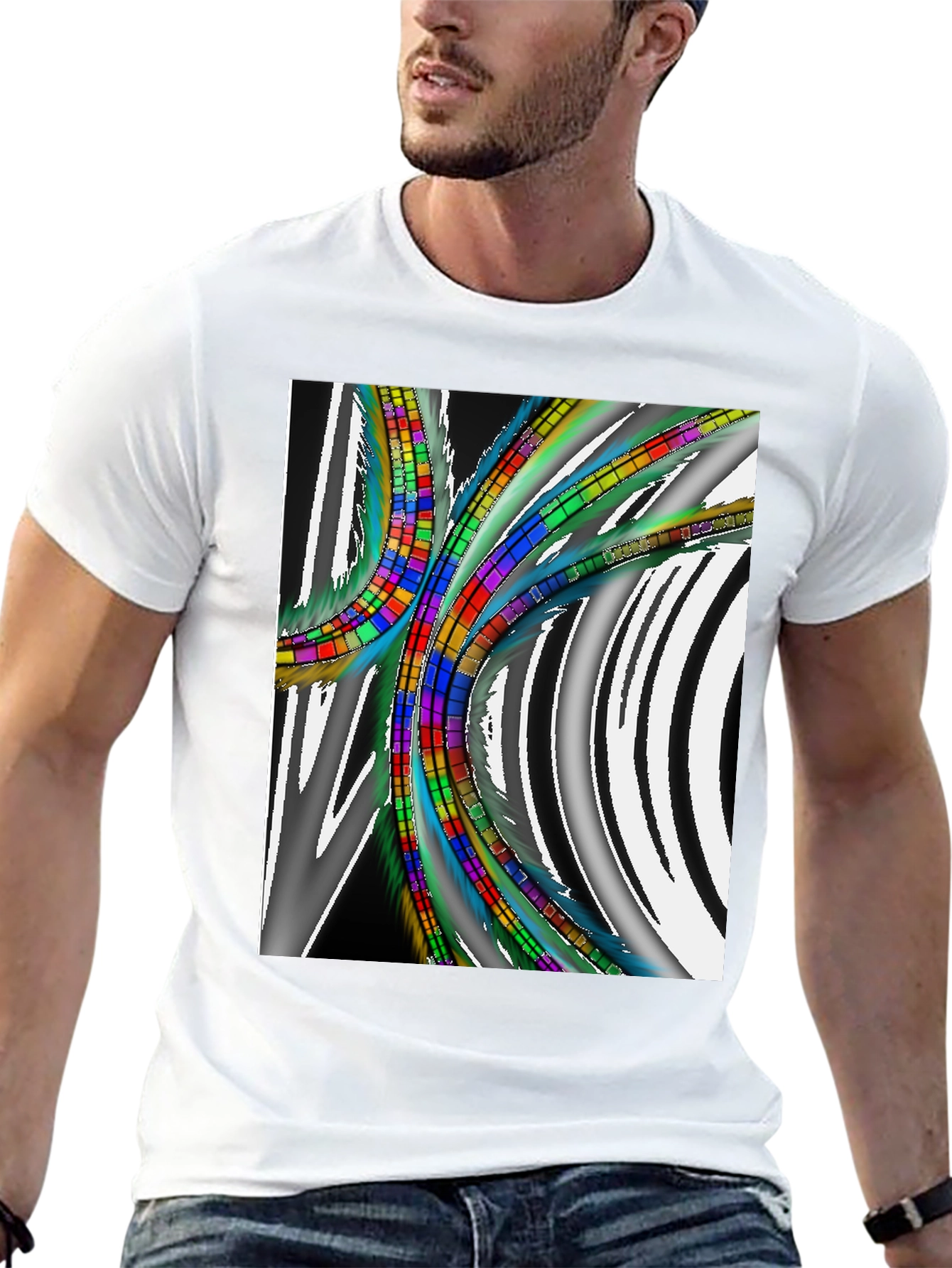 Abstract Geometric Pattern T-Shirt - Black