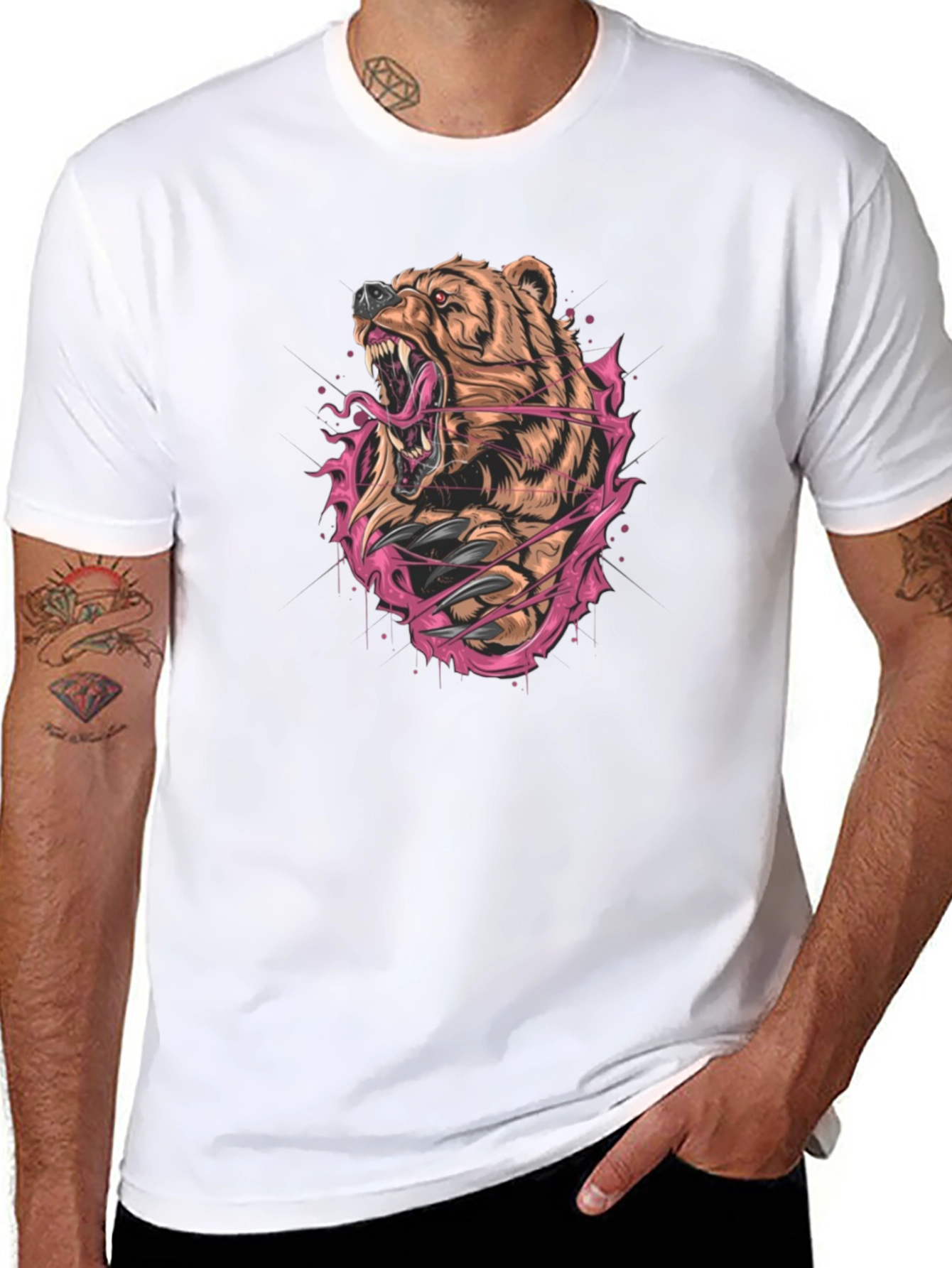 Bear Graphic Print Black T-Shirt