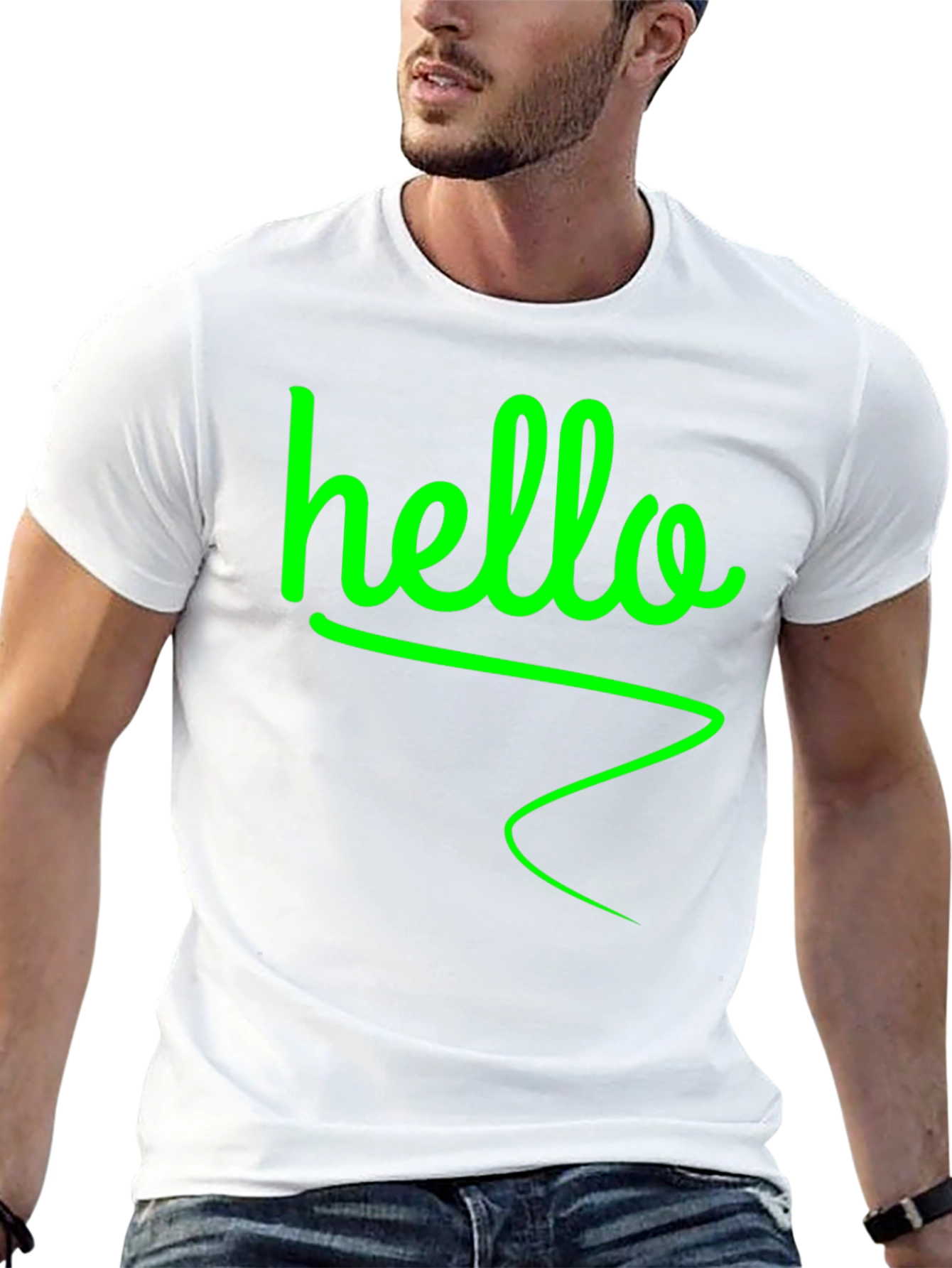 Hello Green Graphic Black T-Shirt