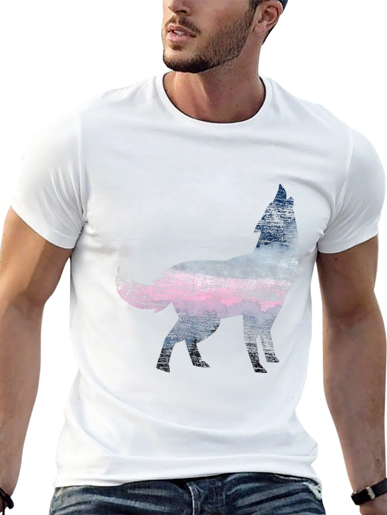 Wolf Silhouette Graphic Print Black T-Shirt