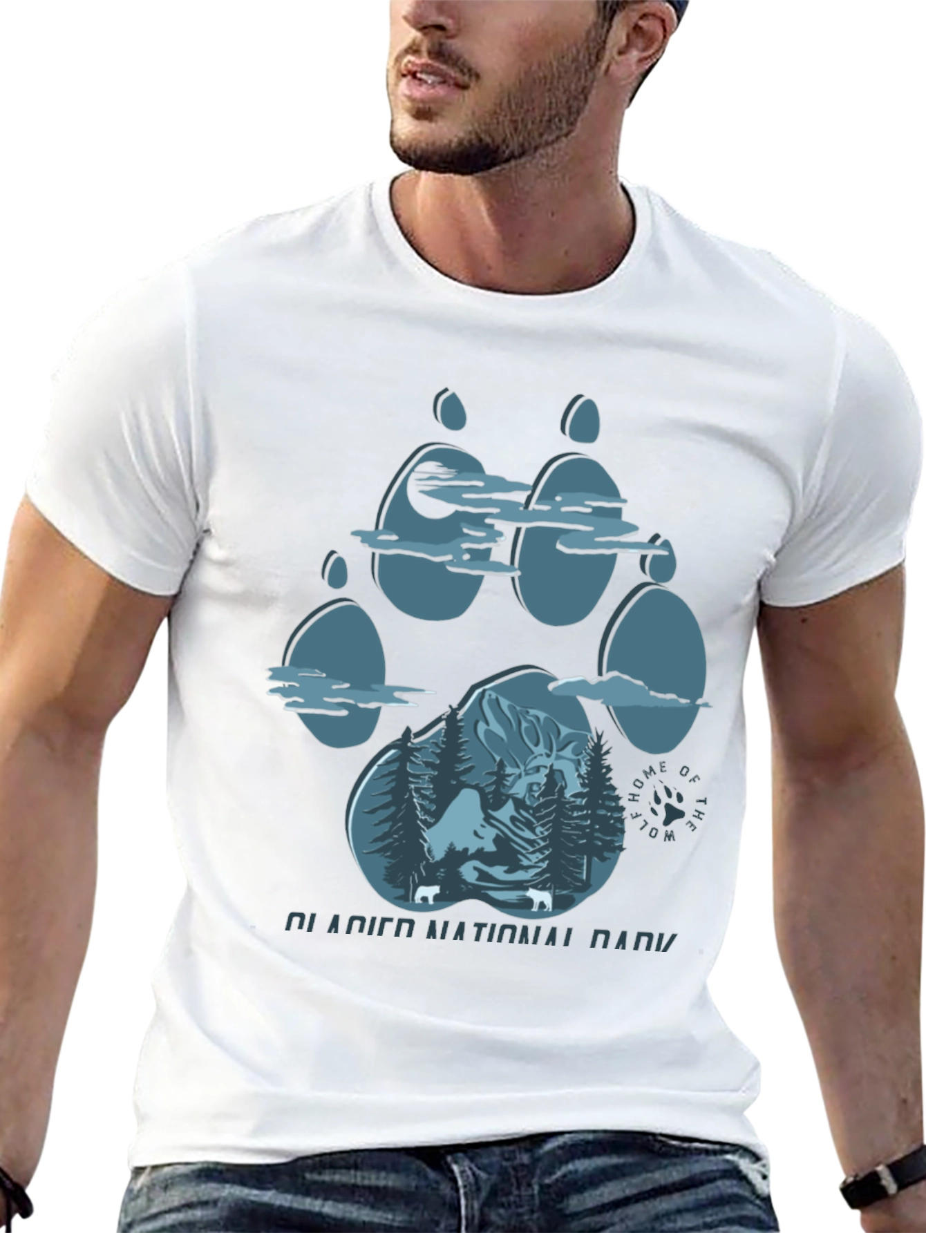 Glacier National Park Wolf Paw Print T-Shirt