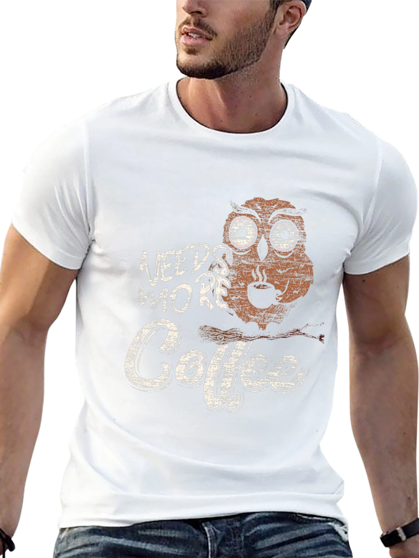 Needs More Coffee Owl Graphic Tee - Black