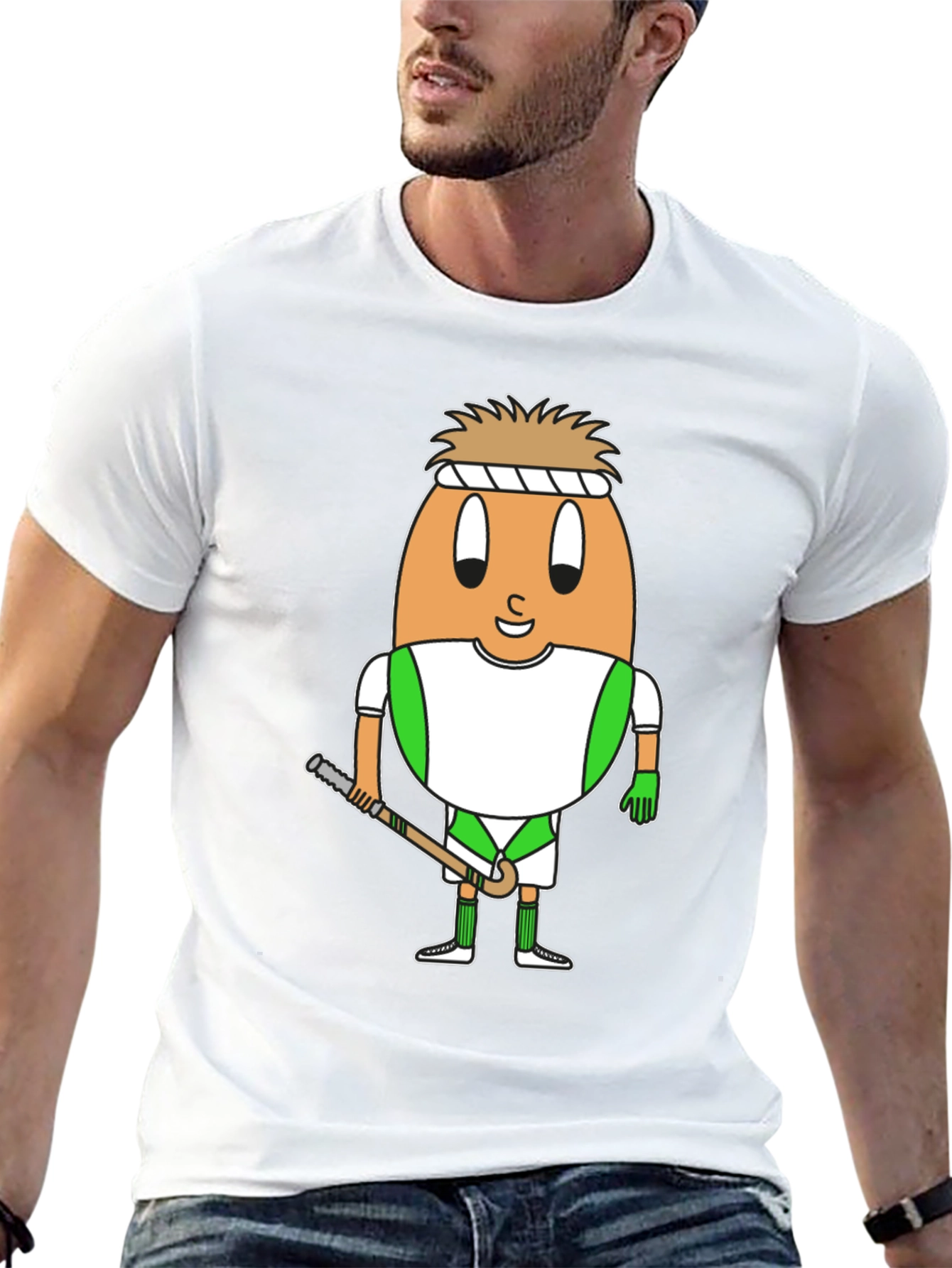 Funny Egg Hockey Player Black T-Shirt