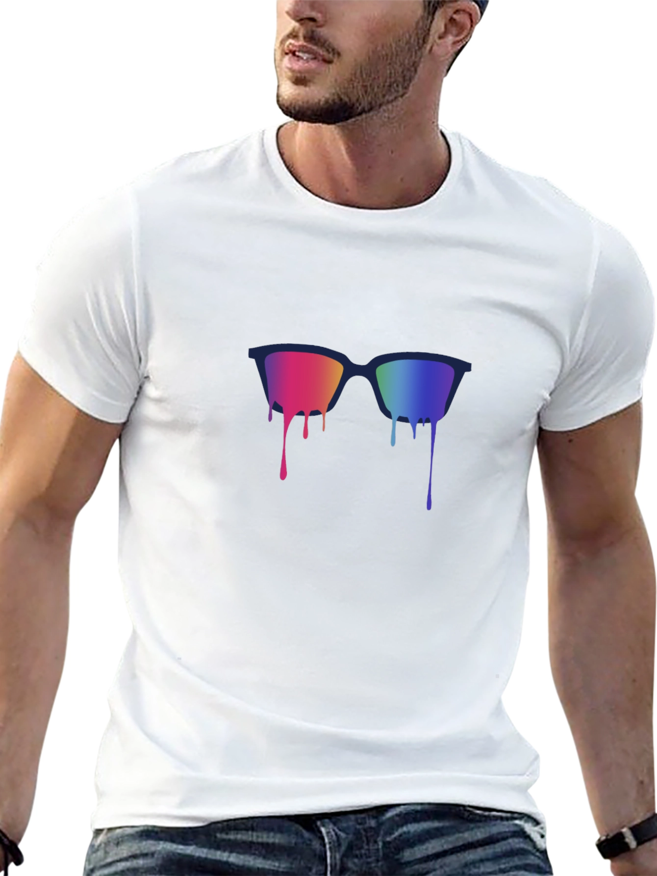 Rainbow Dripping Sunglasses Graphic Tee - Black