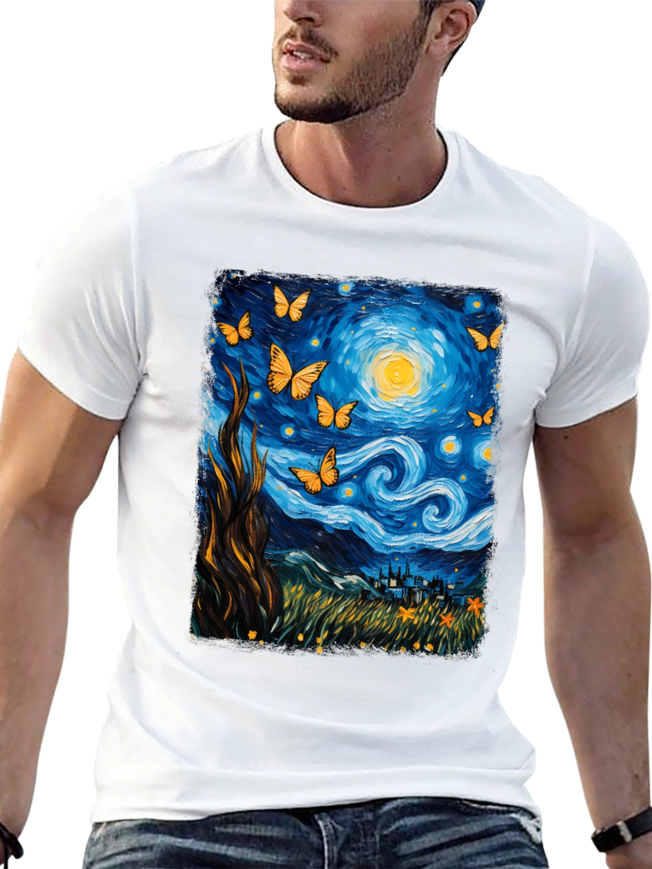 Starry Night Butterfly Graphic Tee
