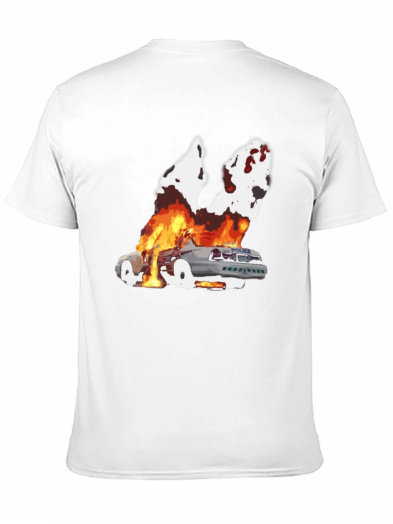 Burning Car Graphic Tee - Black Cotton T-Shirt