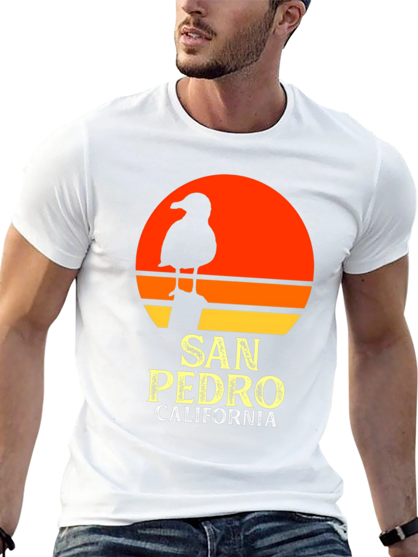 San Pedro California T-Shirt - Sunset Seagull Tee