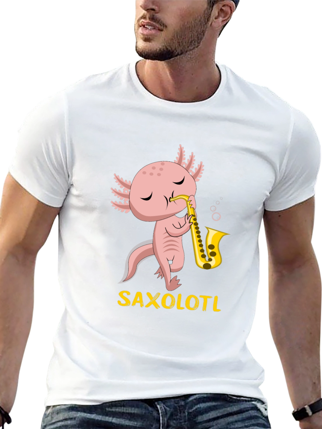 Saxolotl T-Shirt: Funny Axolotl Saxophone Player Tee