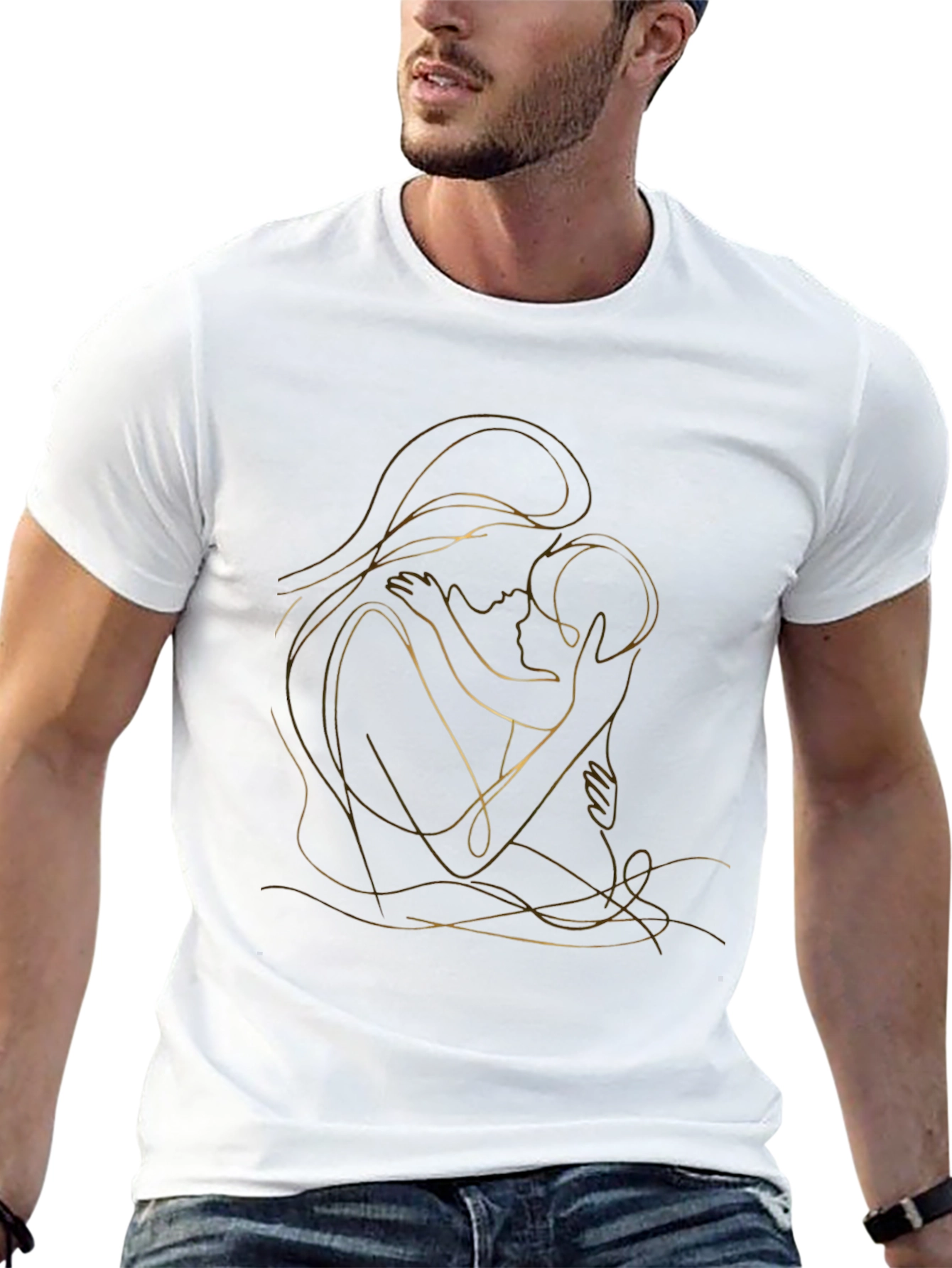 Elegant Mother & Child Line Art Graphic Tee