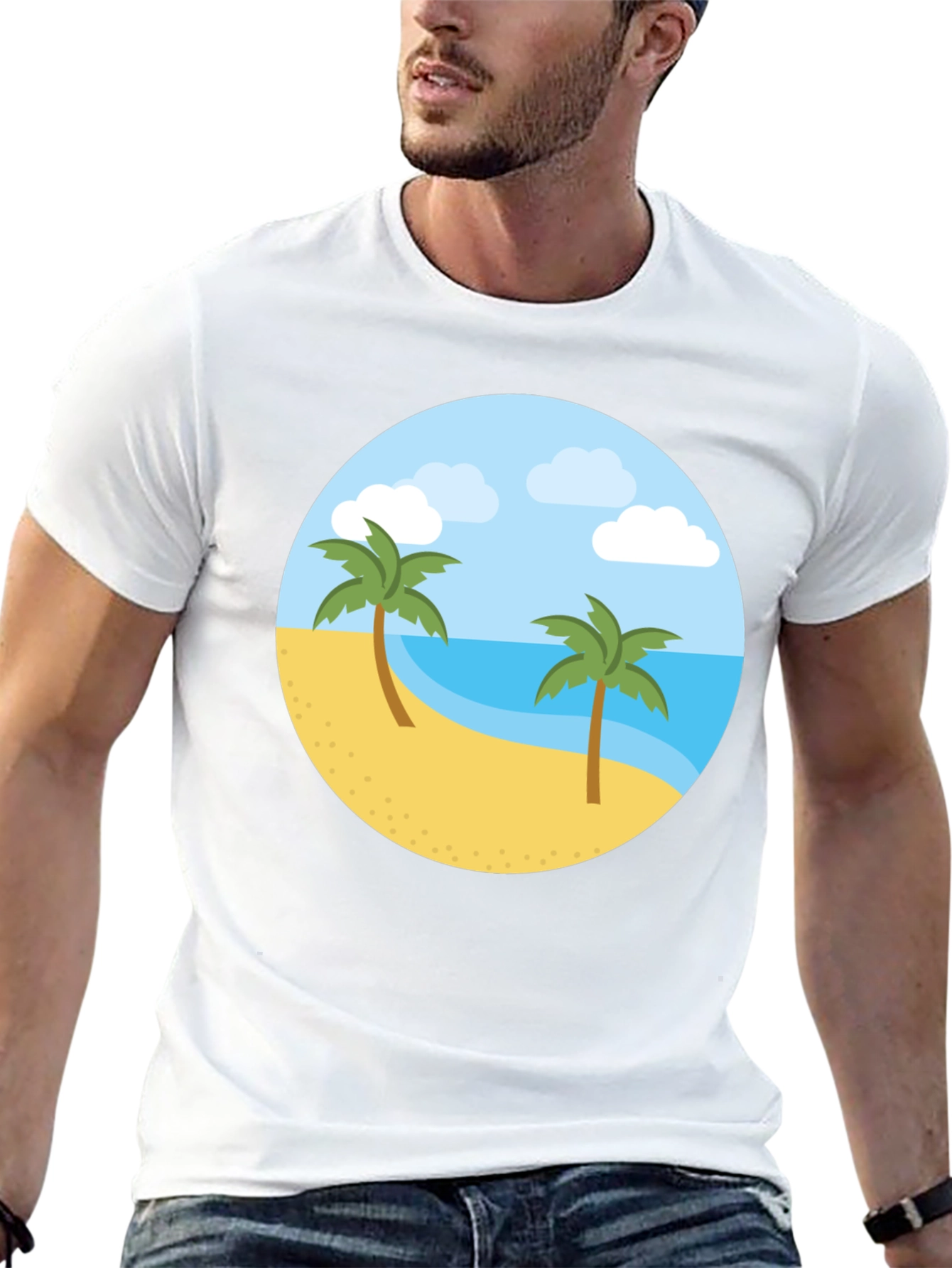 Tropical Island Graphic Tee - Black Cotton T-Shirt
