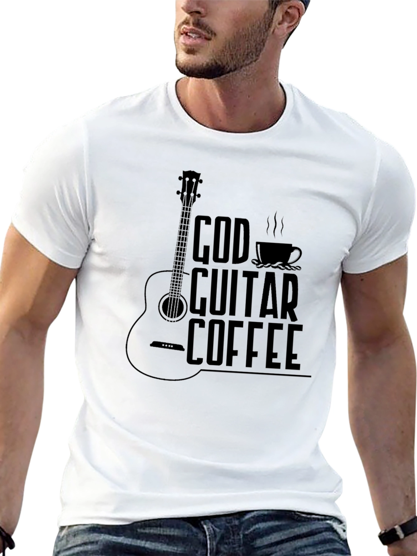 God Guitar Coffee Black Graphic T-Shirt