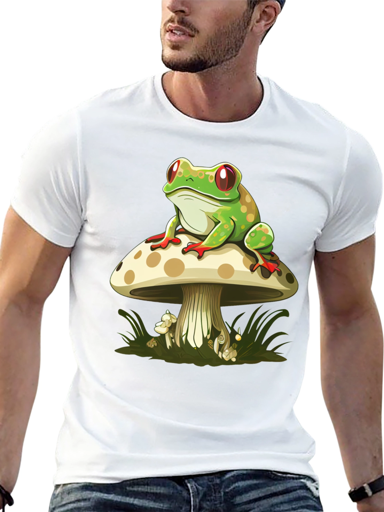 Frog on Mushroom Graphic Tee - Black