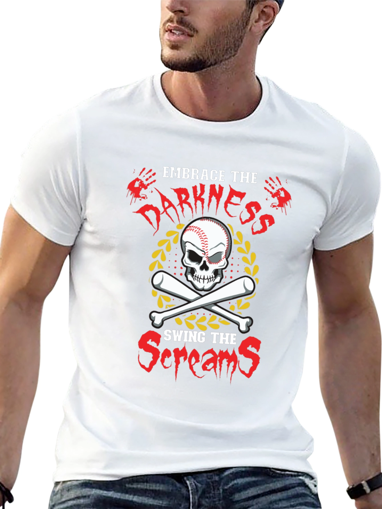 Embrace Darkness Baseball Skull T-Shirt