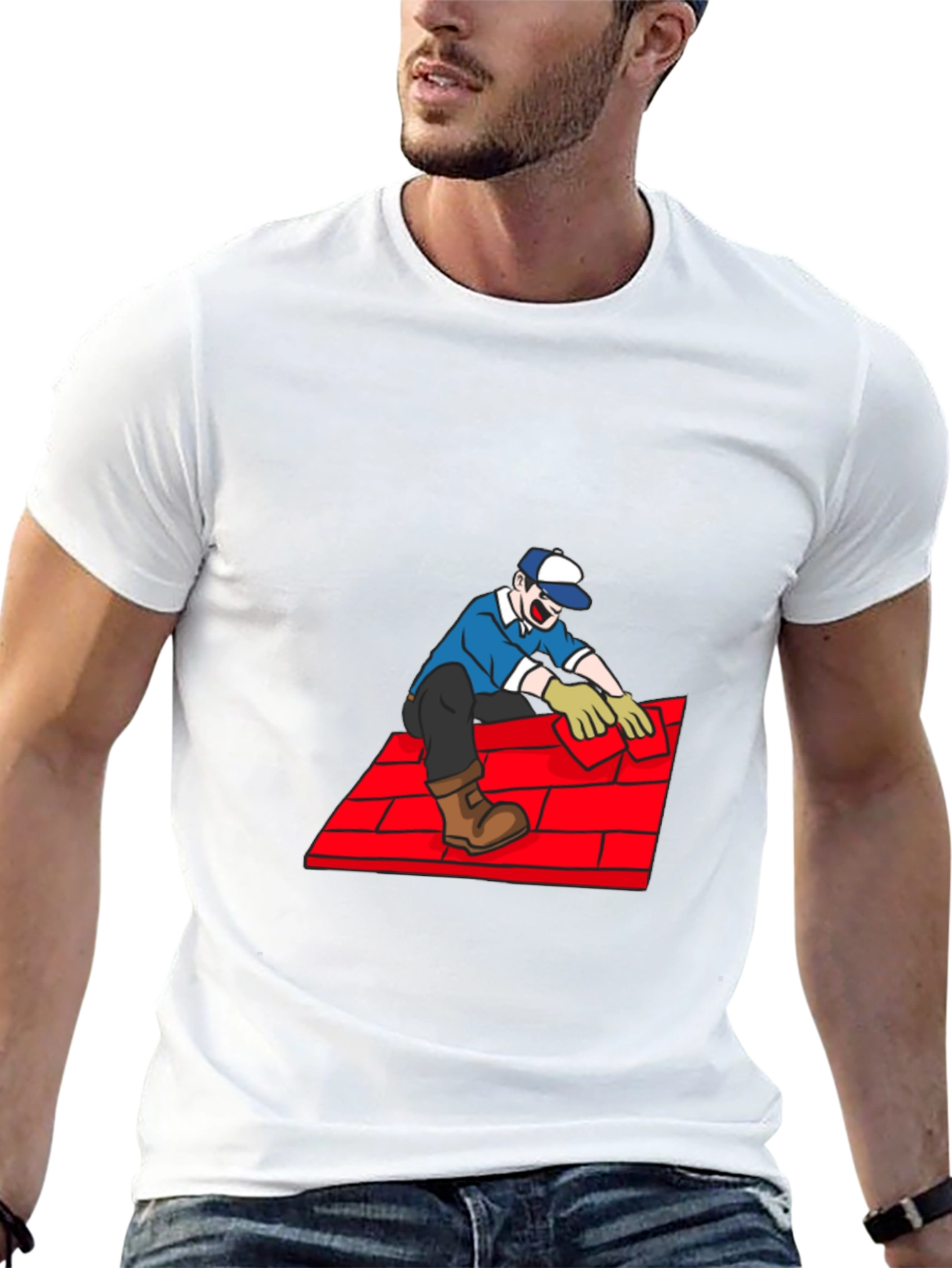 Roofer Cartoon Graphic Tee - Black