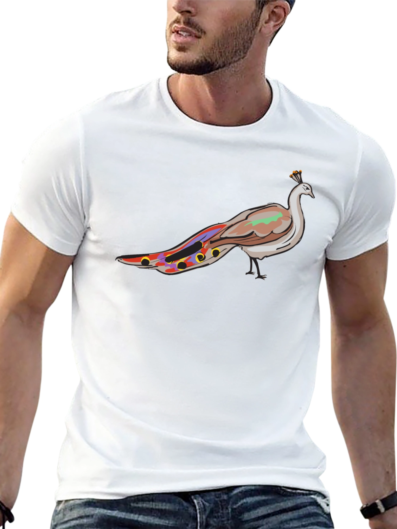 Mens Black Peacock Graphic Tee