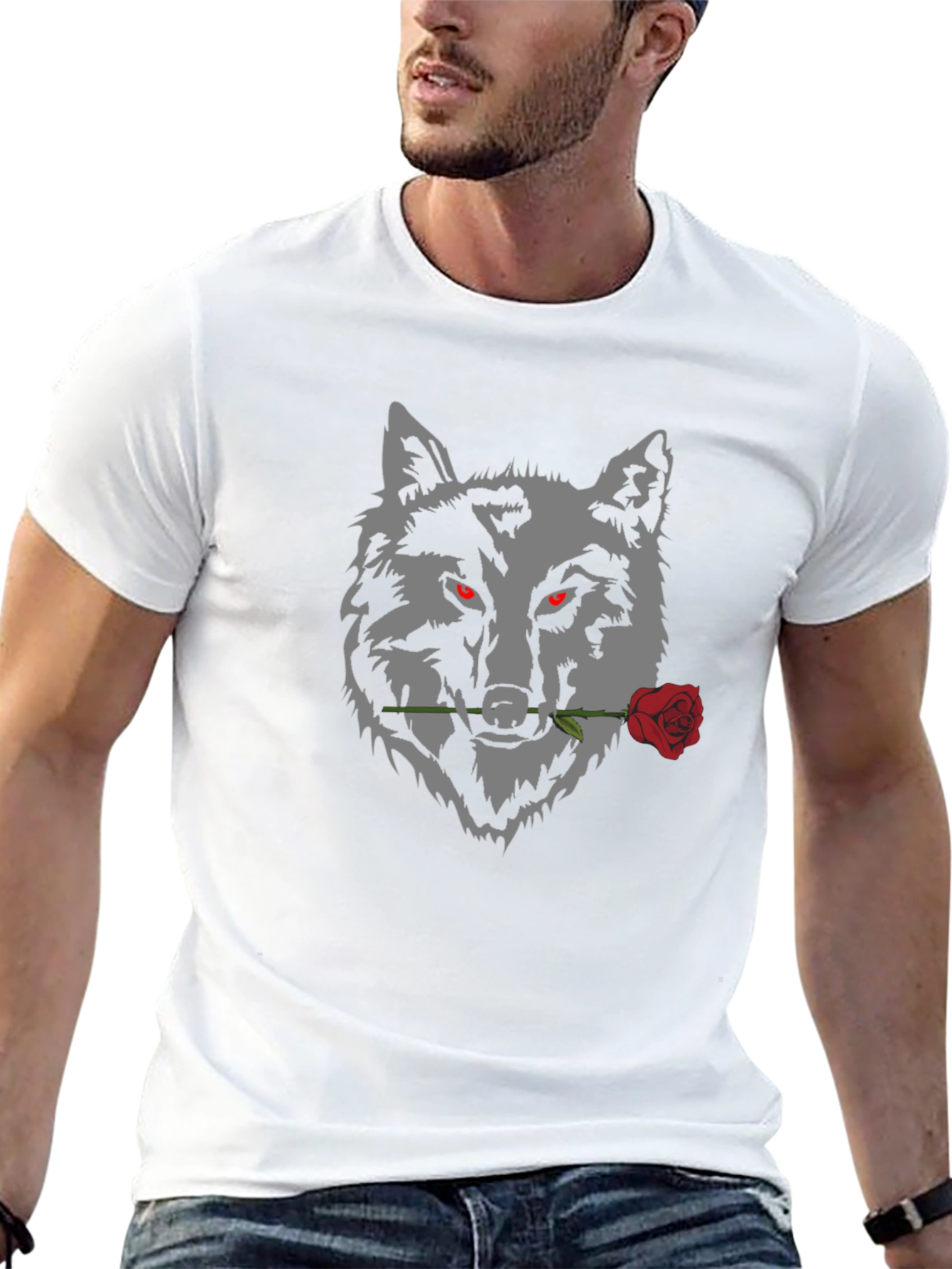 Wolf and Rose Graphic Tee - Mens Black T-Shirt