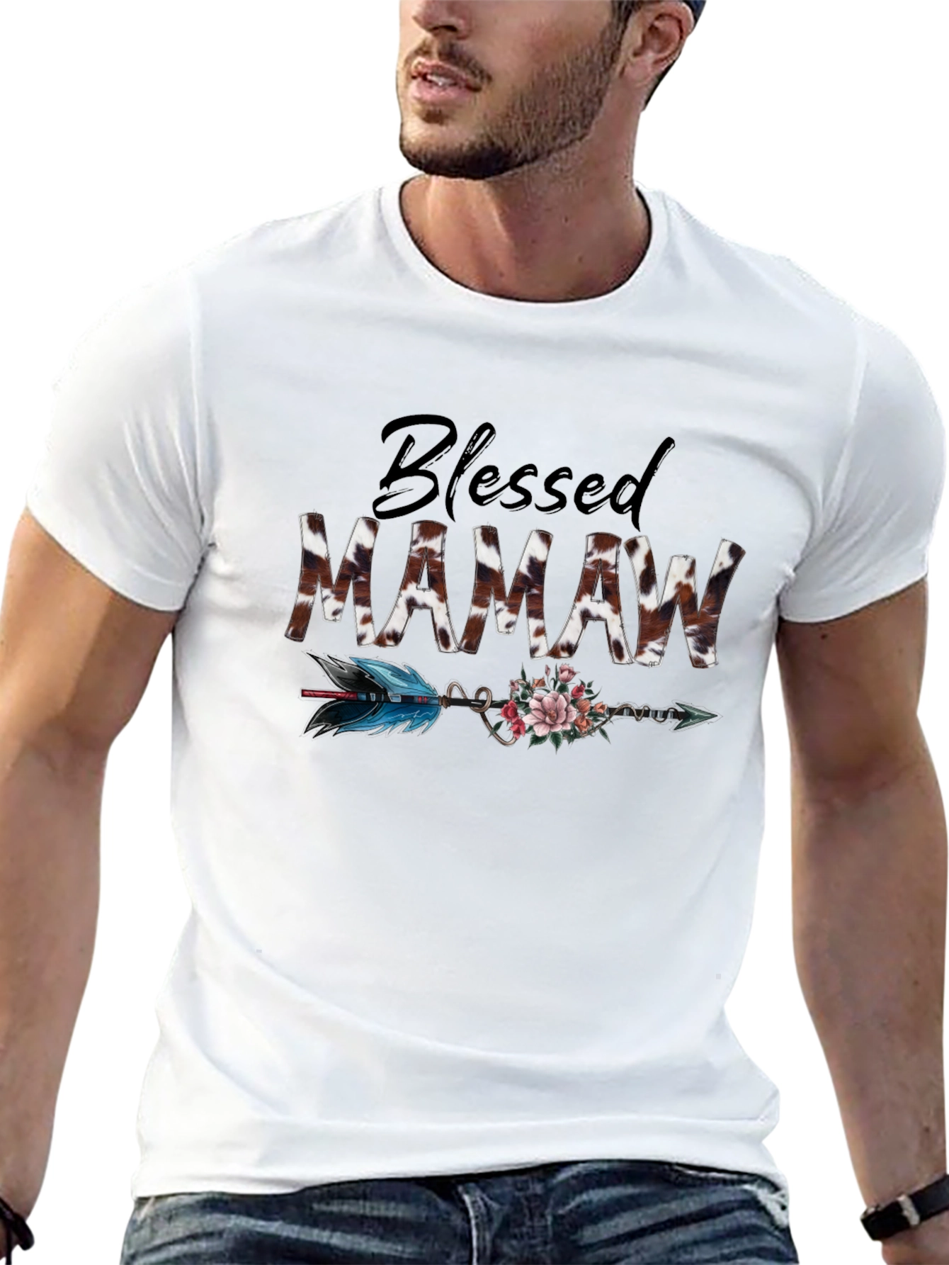 Blessed Mamaw Cow Print Arrow Graphic Tee
