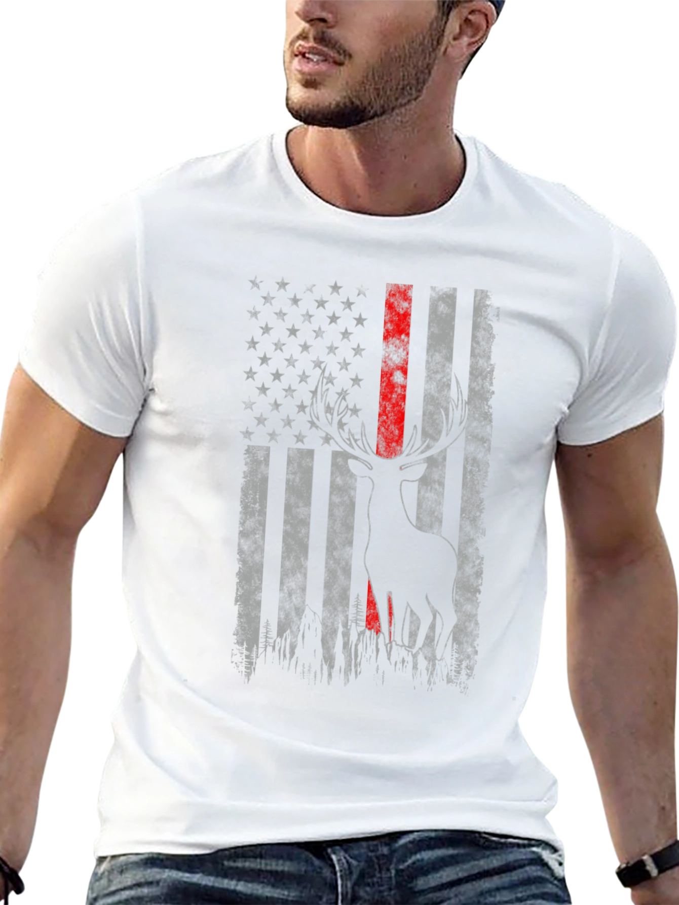 Deer American Flag Graphic T-Shirt