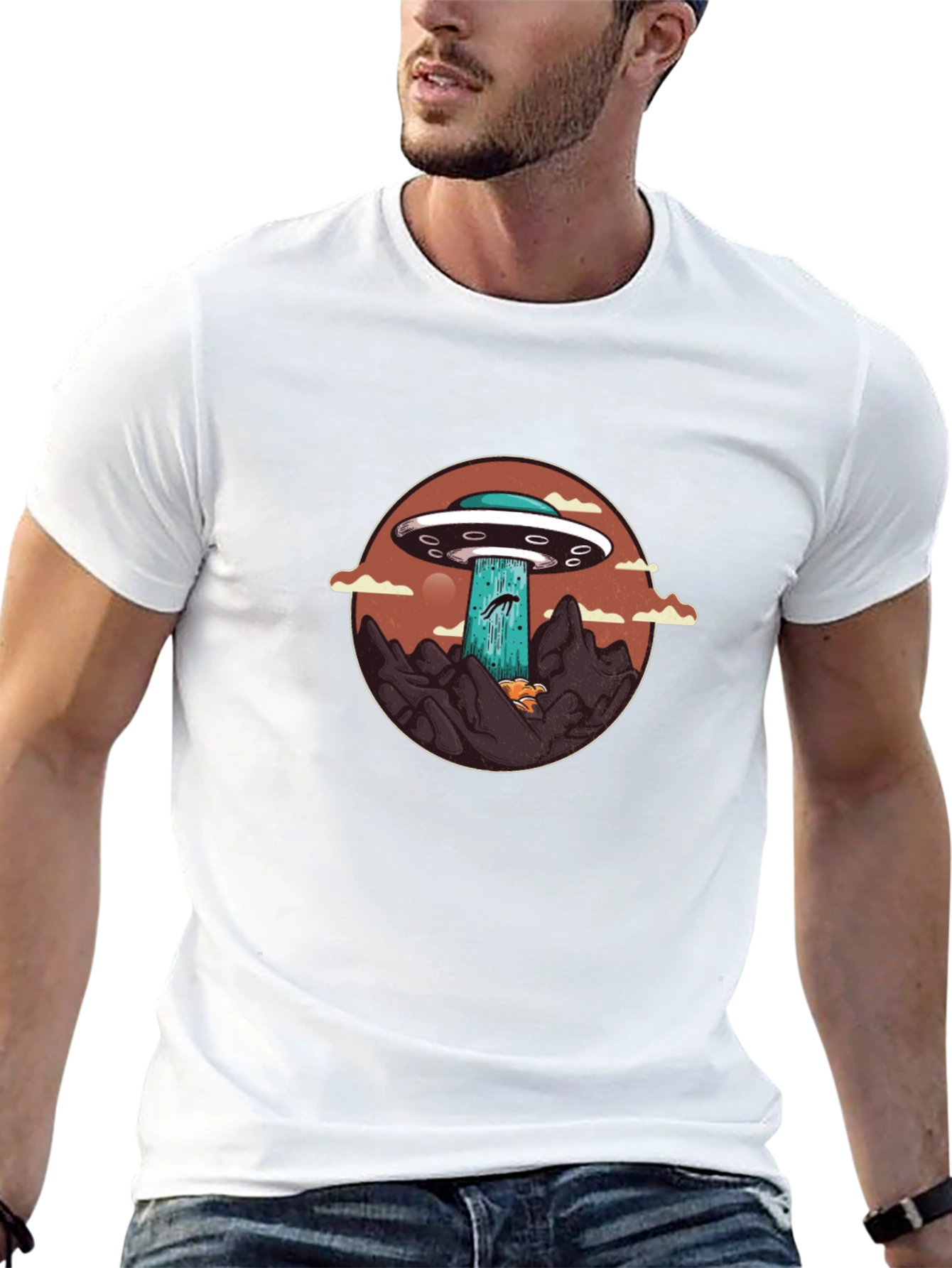 UFO Abduction Graphic Tee - Black Cotton Blend