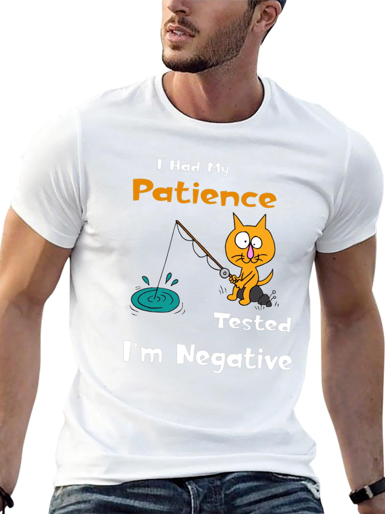Funny Cat Fishing T-Shirt: Patience Tested Im Negative