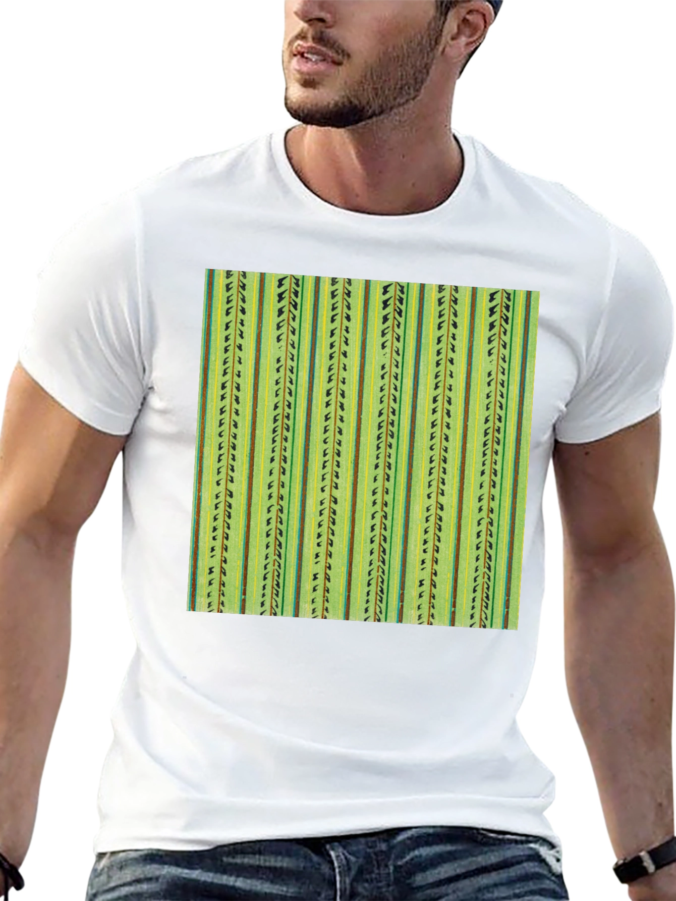 Striped Cactus Print Black Tee