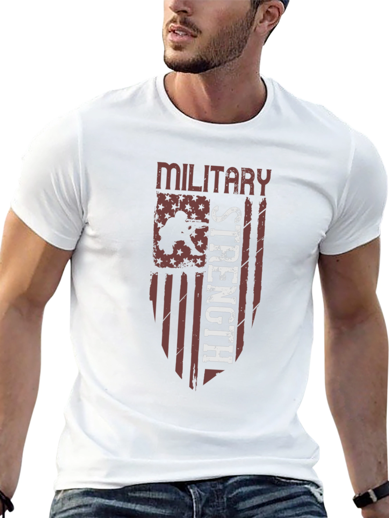 Military Strength Graphic Tee - Patriotic Design