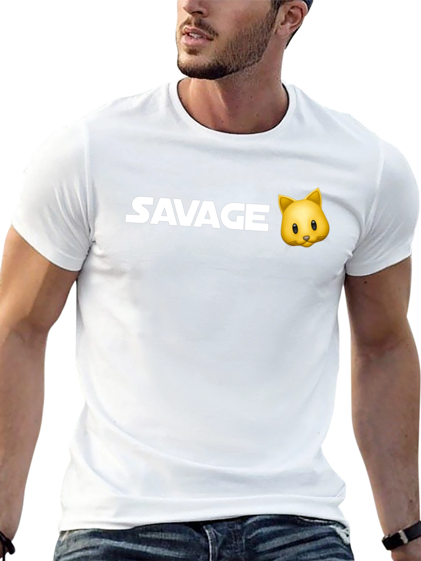 Savage Cat Emoji Black T-Shirt