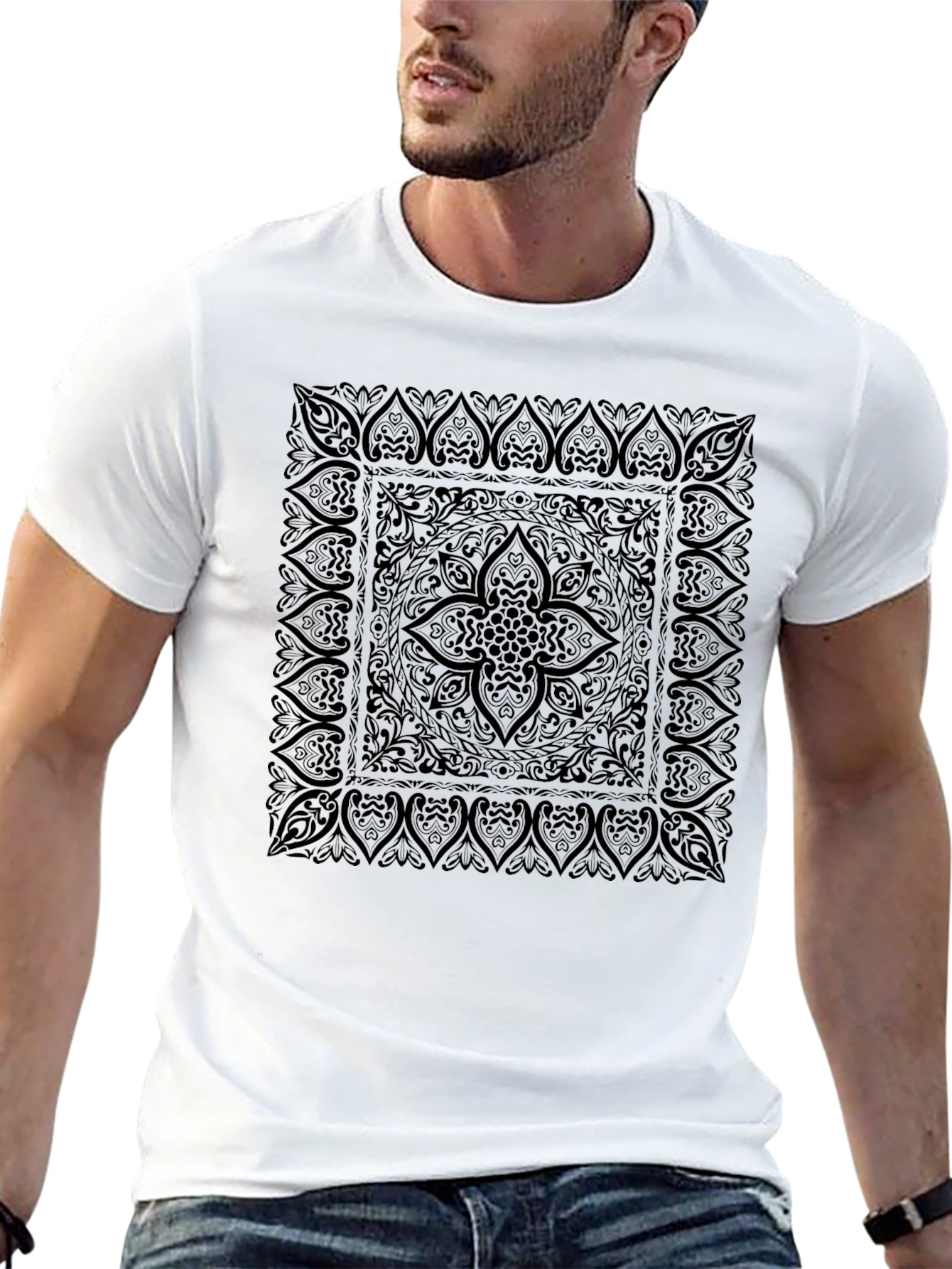 Elegant Black Bandana Print T-Shirt