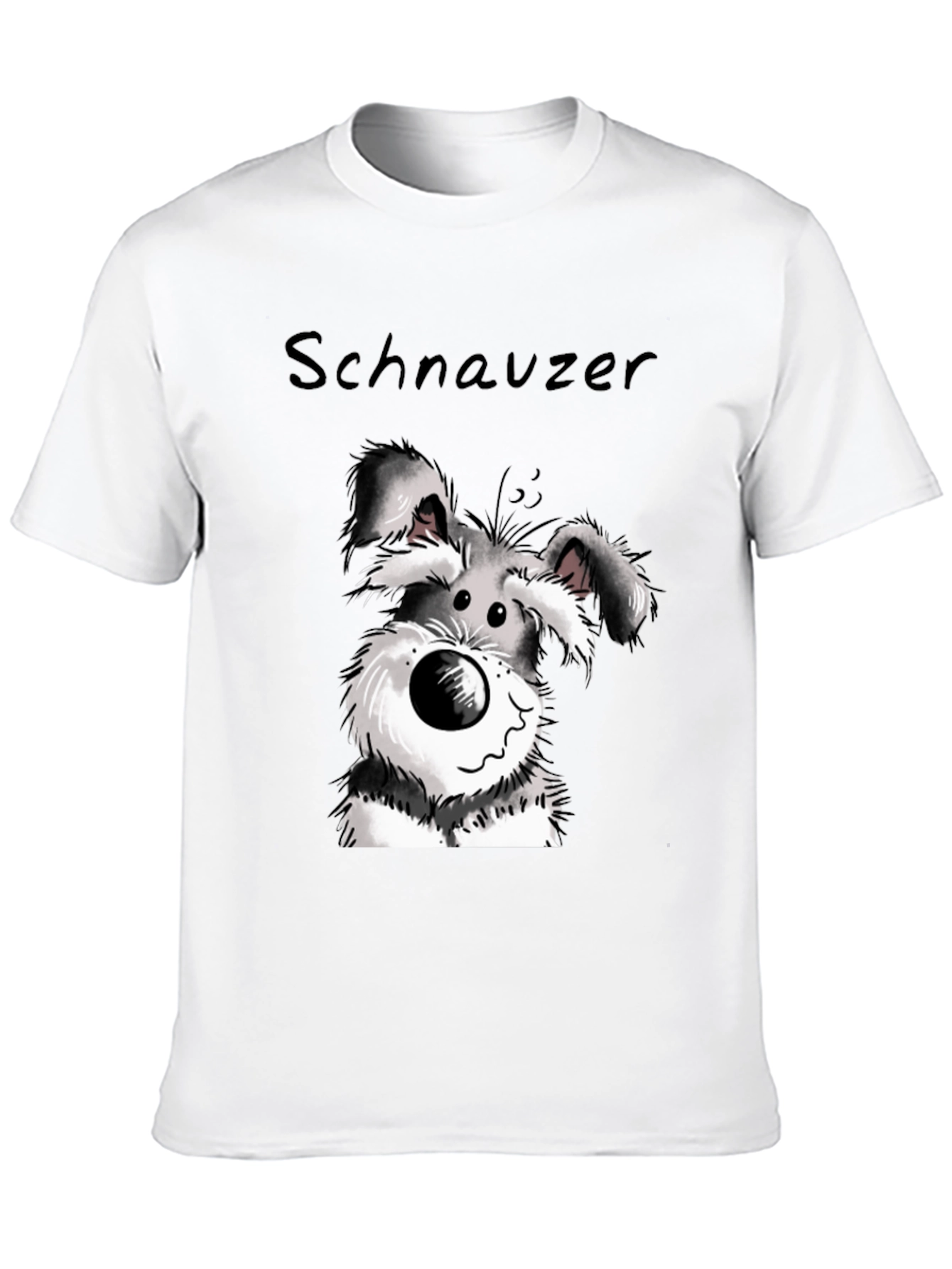 Schnauzer Cartoon Graphic Tee - Black Cotton Blend