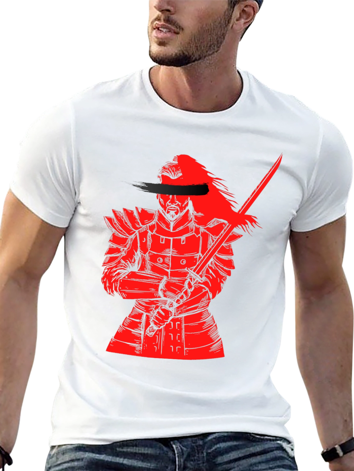 Samurai Warrior Graphic Print T-Shirt - Black