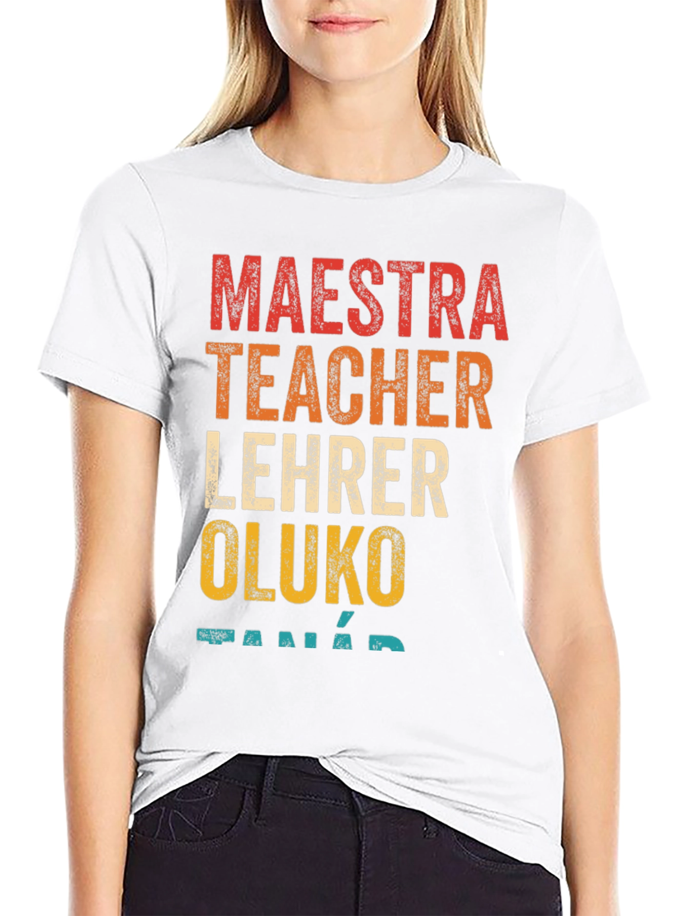 Multilingual Teacher T-Shirt - Maestra Lehrer Oluko