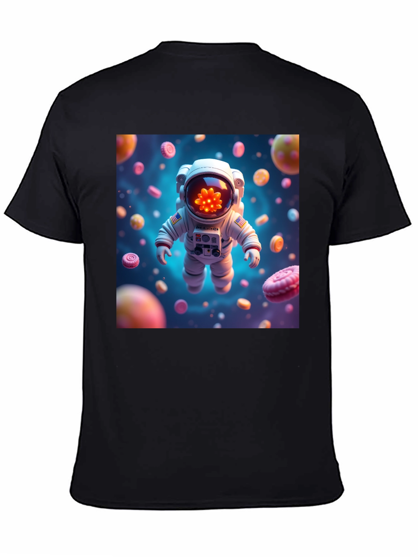 Astronaut in Candy Space Black T-Shirt