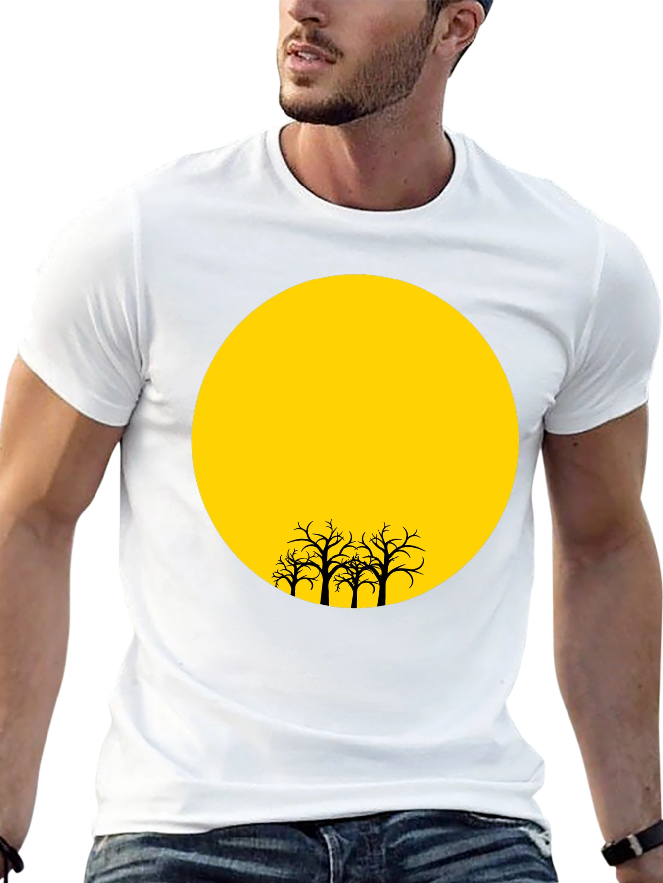 Silhouette Trees on Yellow Moon Graphic Tee