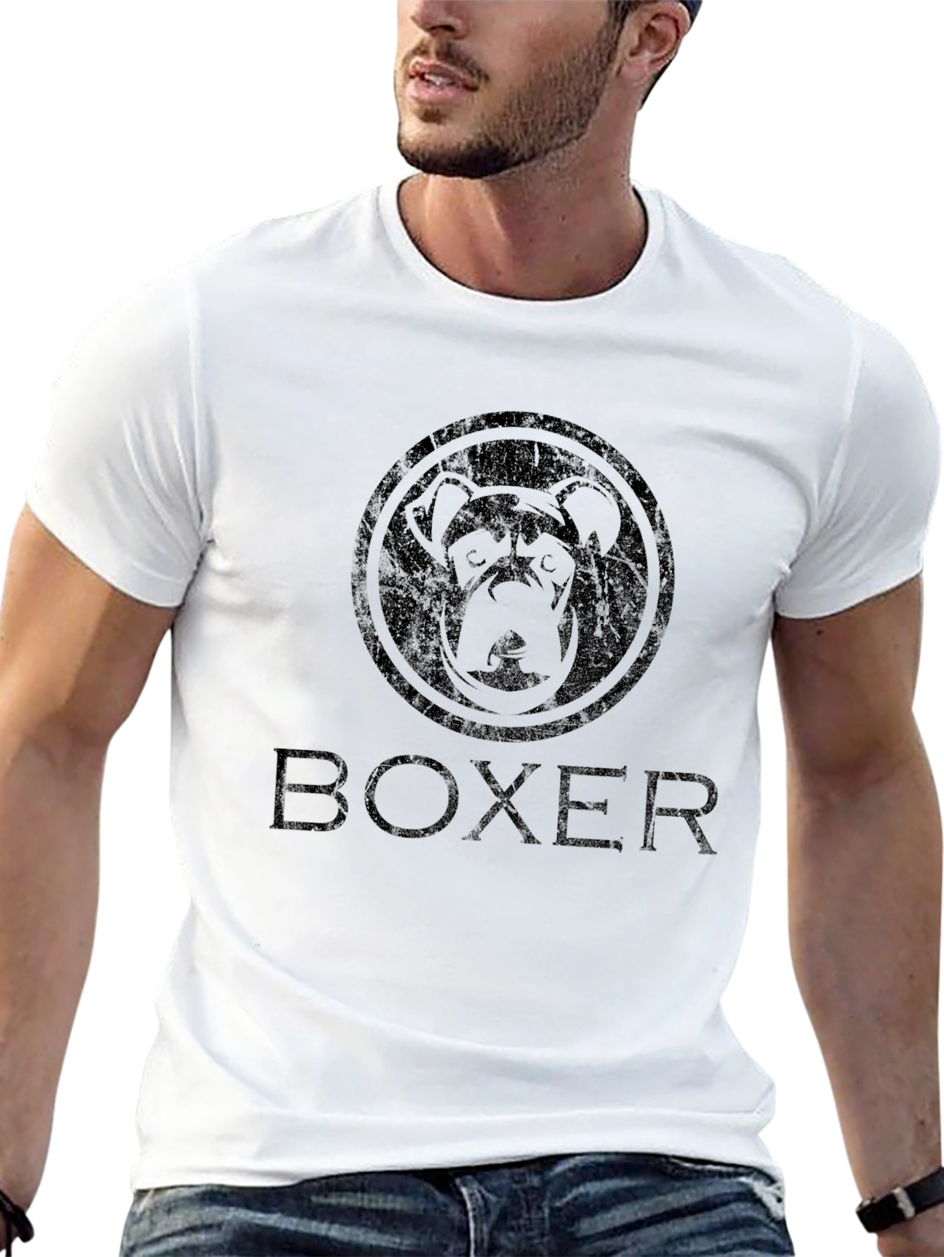 Mens Black Boxer Dog Graphic T-Shirt