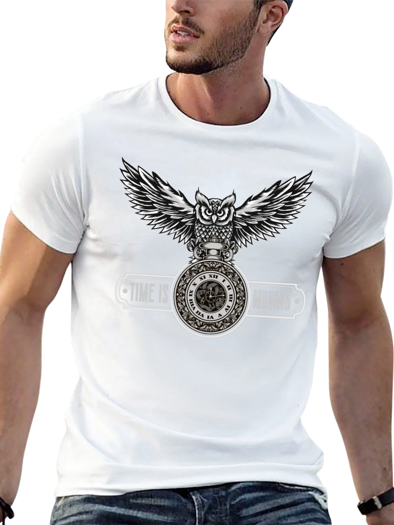 Time Is Moving Owl Graphic T-Shirt